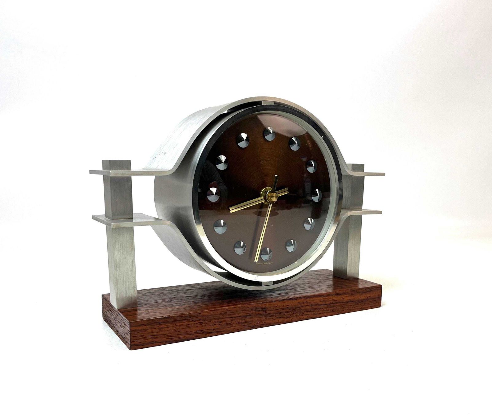 Zeldzame Space Age Mid-Century Eyeball Bureauklok, Teakhouten Voet, Schatz Germany, 1960 photo for sale