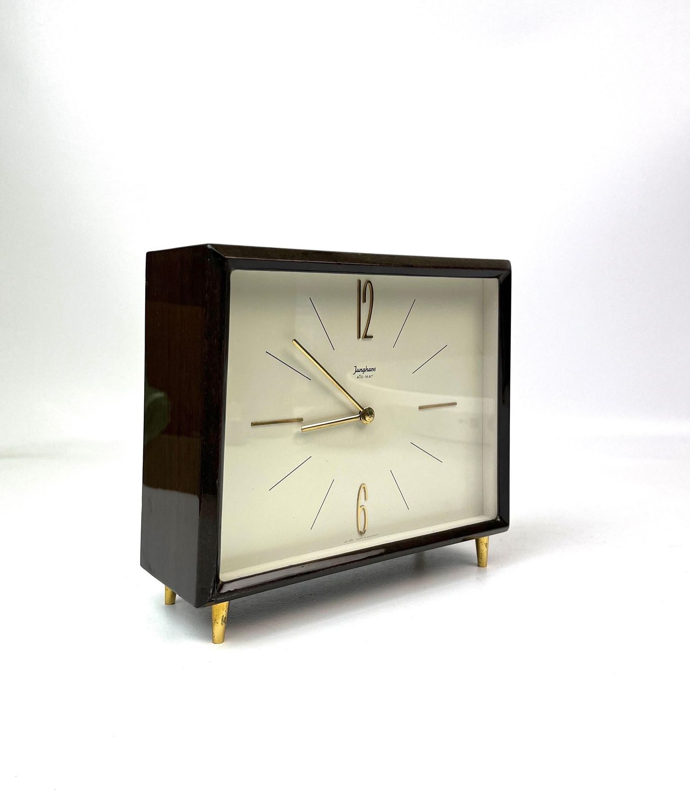 Vintage Mid-Century Cubistisch Teakhouten Bureauklok van Junghans Ato Mat photo 564.0
