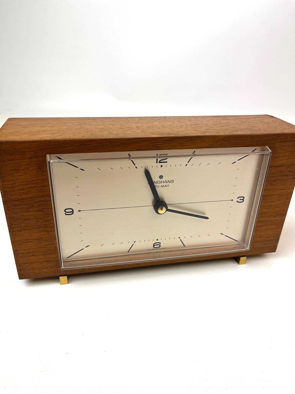 Stunning Mid Century Teak & Brass Desk Clock By Junghans Ato Mat Germany 1960 photo 462.0