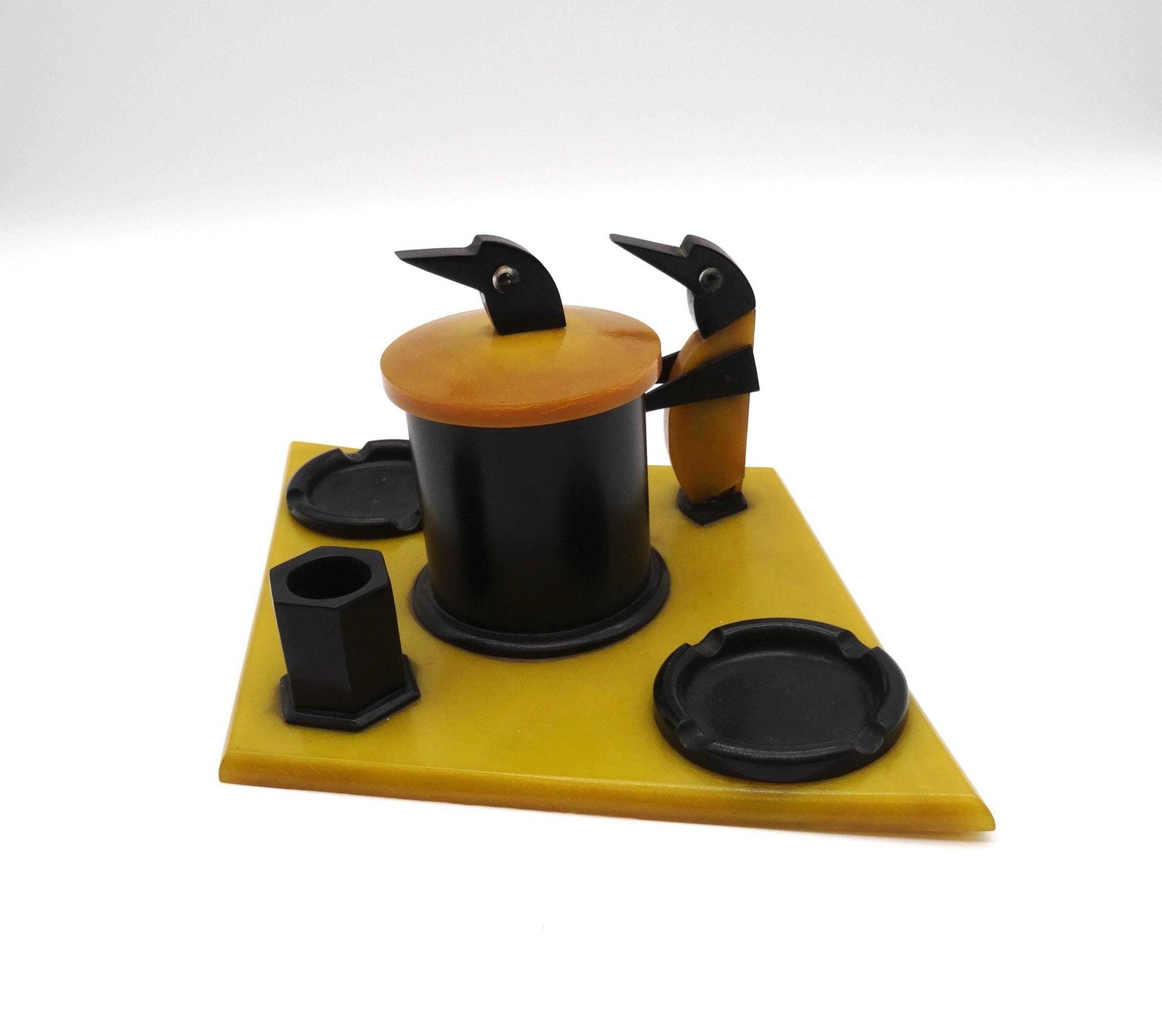 Zeldzame Art Deco Bakeliet Rookset Asbak Pinguïn Tabakspot Set photo furniture