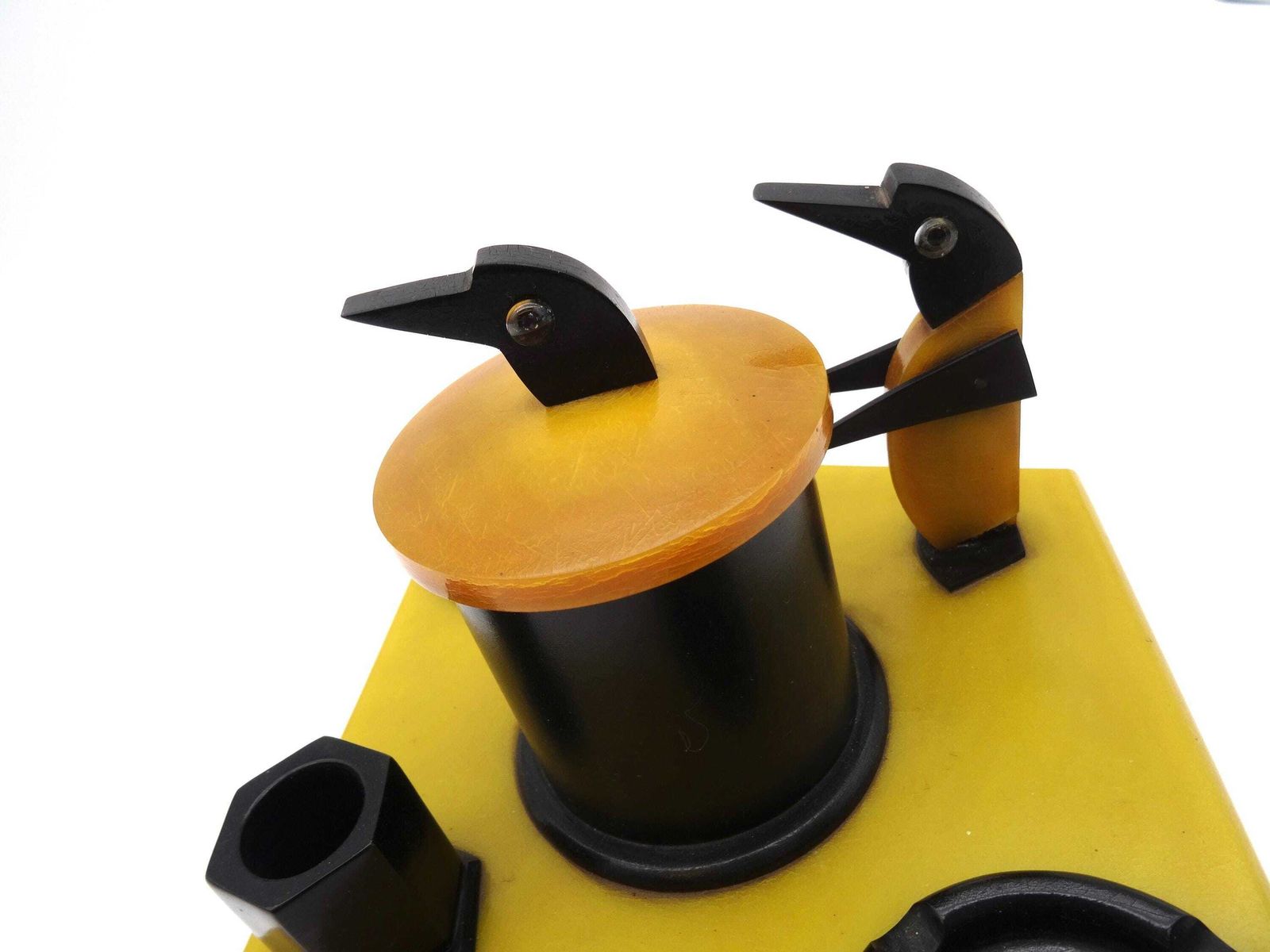 Zeldzame Art Deco Bakeliet Rookset Asbak Pinguïn Tabakspot Set photo vinterior