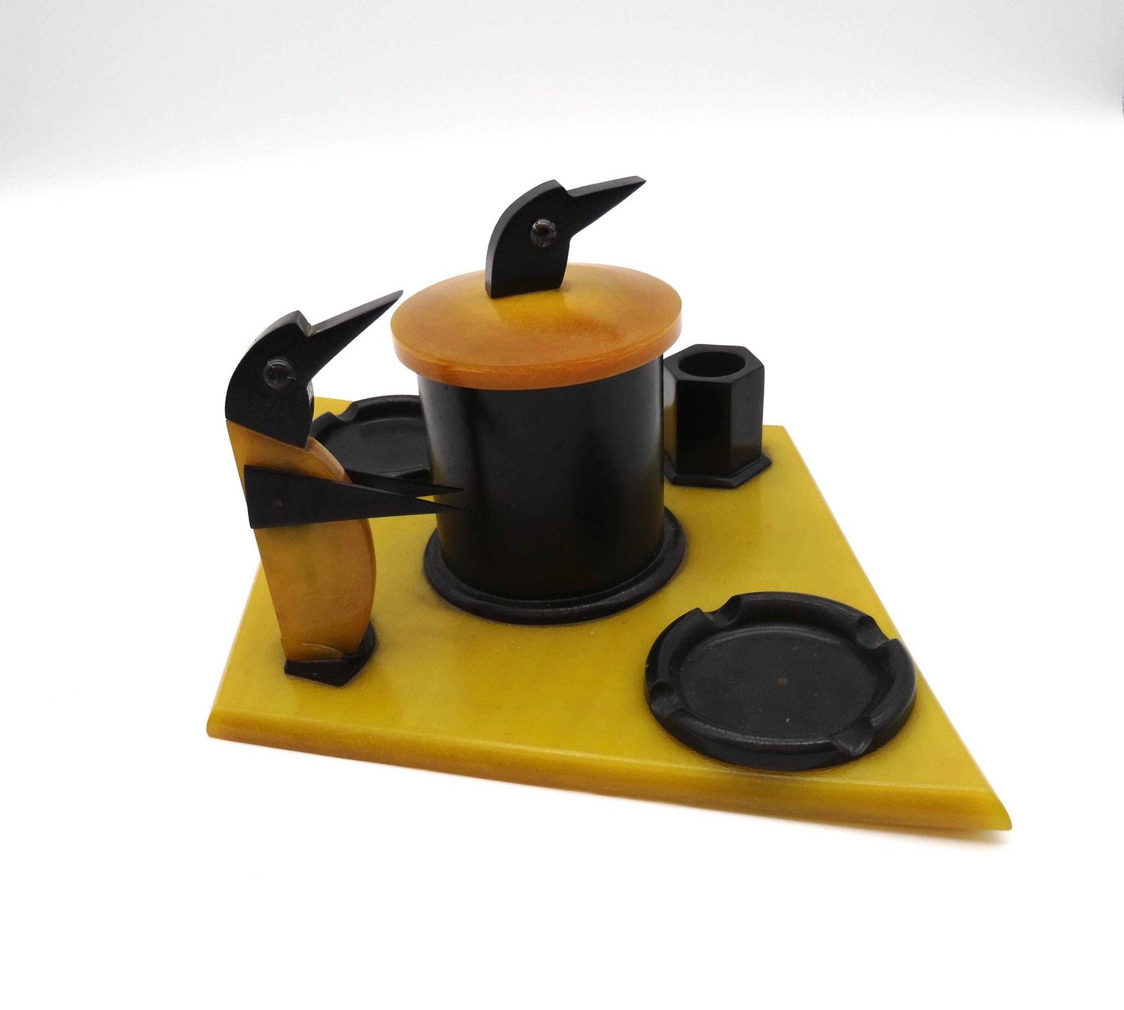 Zeldzame Art Deco Bakeliet Rookset Asbak Pinguïn Tabakspot Set photo buy
