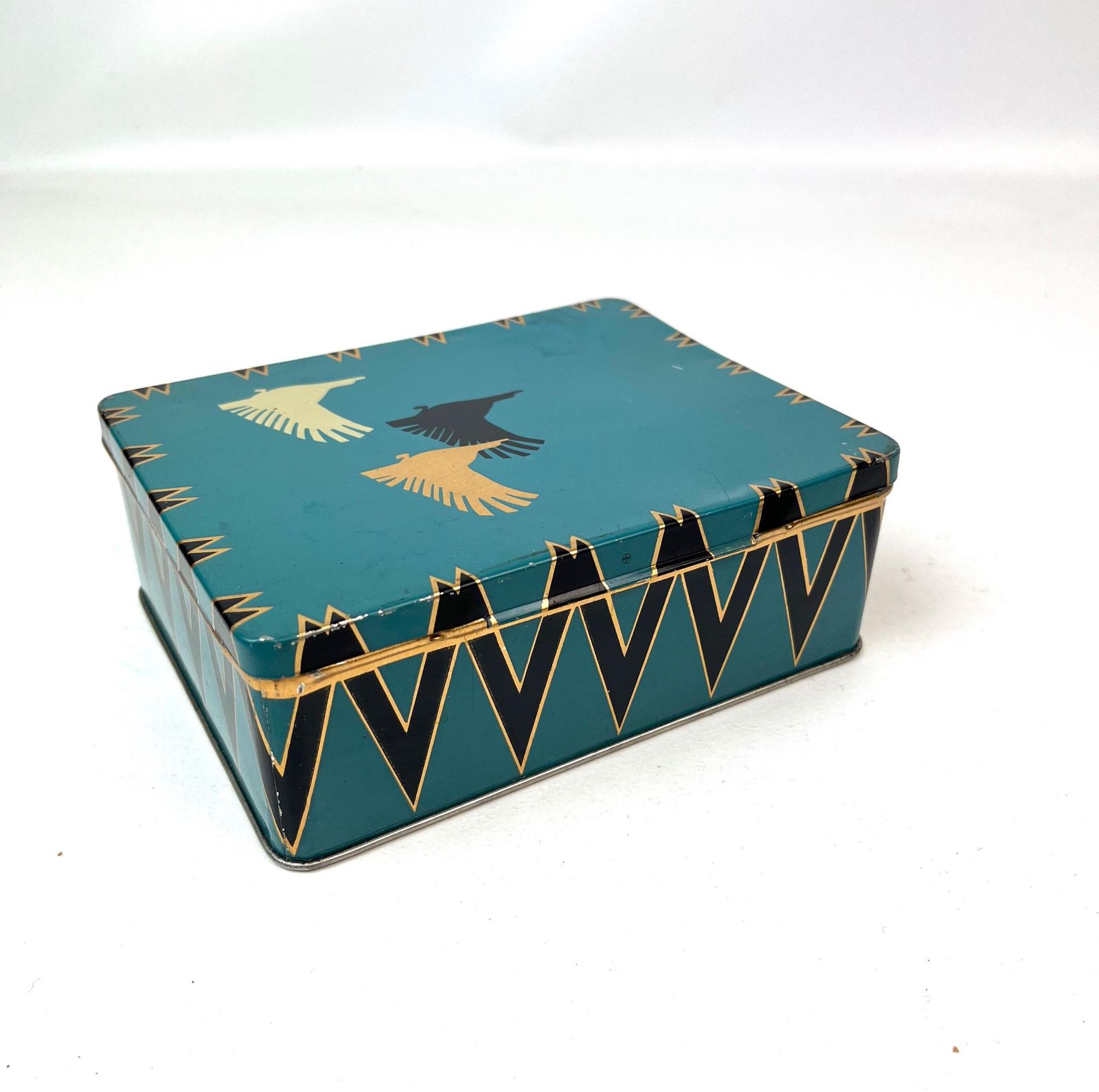 Very Rare German Bauhaus Suprematism Art Deco Decorative Tin Box With Birds photo vinterior