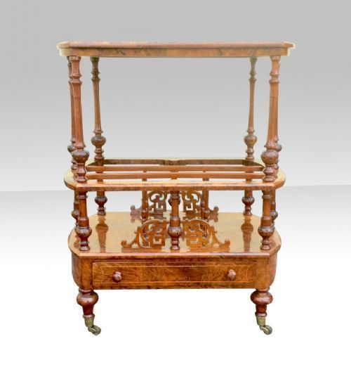 Beautiful Victorian Inlaid Burr Walnut Antique Canterbury. photo vinterior