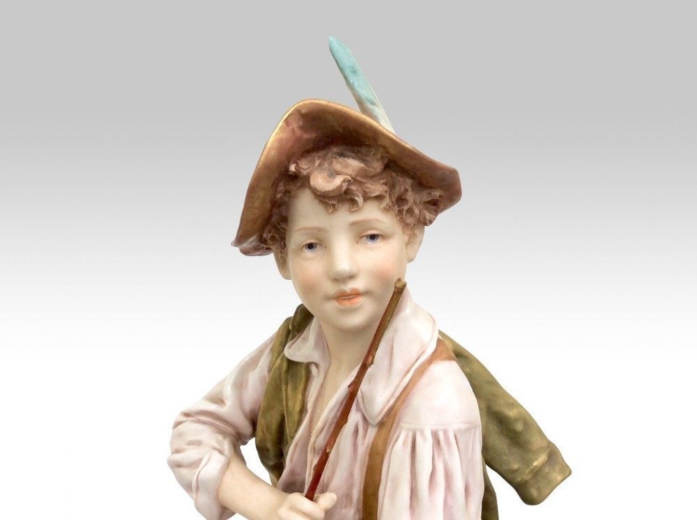 Stunning Large Royal Dux Figurine Of Boy And Dog photo for sale