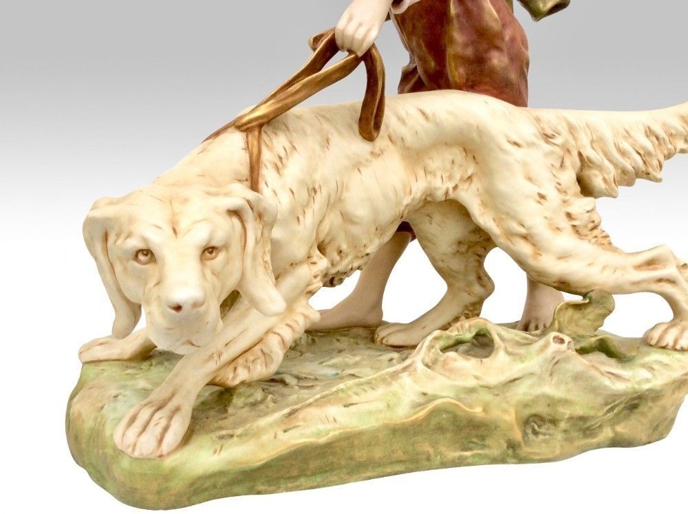 Stunning Large Royal Dux Figurine Of Boy And Dog photo Art