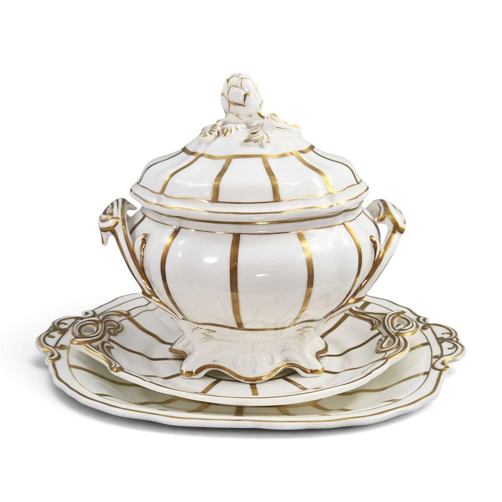 Davenport Victoriaans beenderporselein sauskom set, ca. 1845-1860