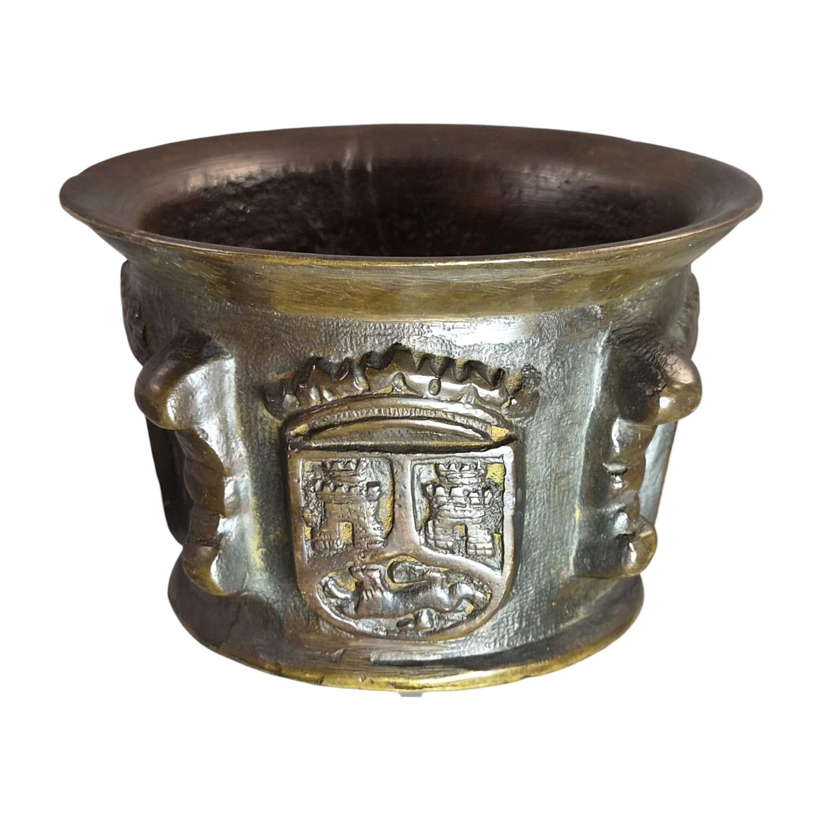 Spanish Cast Bronze Apothecary Mortar With House Of Enríquez Heraldry, C.1650 1720 photo vintage