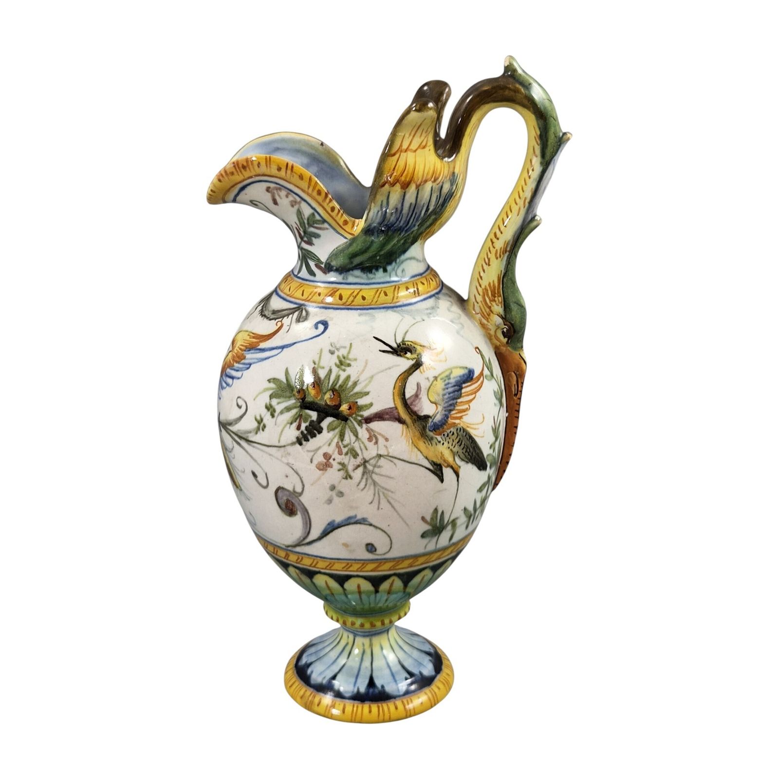 Italiaanse Cantagalli Renaissance Revival Majolica Ewer & Vase, Florence, ca. 1890 photo vinterior