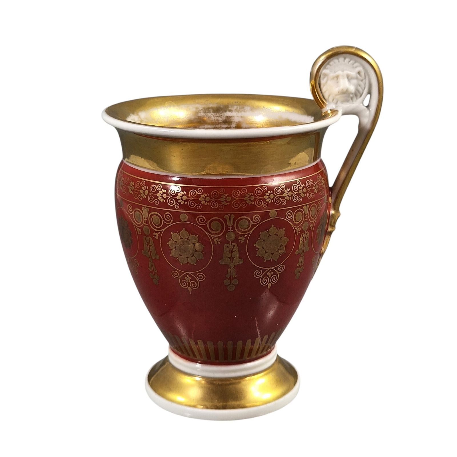 French Empire Old Paris (Vieux Paris) Porcelain Cup And Saucer With Lion Mask Handle, C.1820 photo vinterior