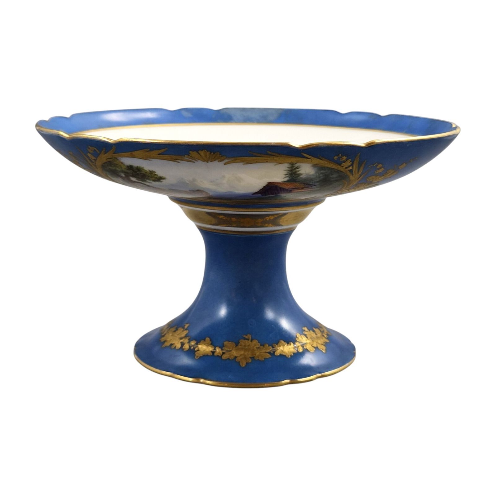Unieke Sèvres blauwe porseleinen tazza op voetstuk met gezichten op Montlhéry en Mont Blanc, 1835 photo for sale