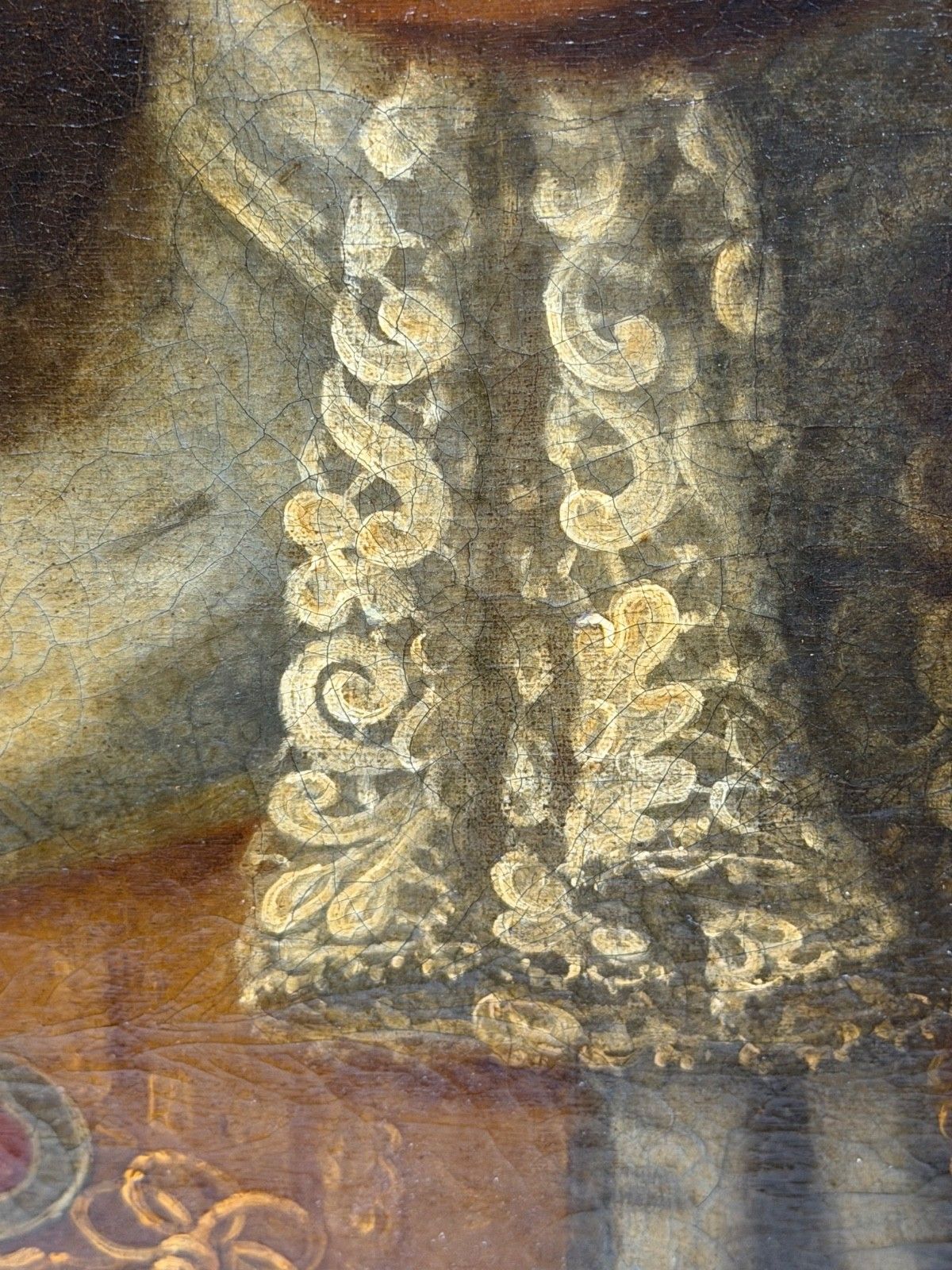 photo vinterior Groot 18e-eeuws olieverfportret van de koninklijke koning Willem III in koninklijke gewaden, de Orde van de Kouseband dragend, naar Godfrey Kneller