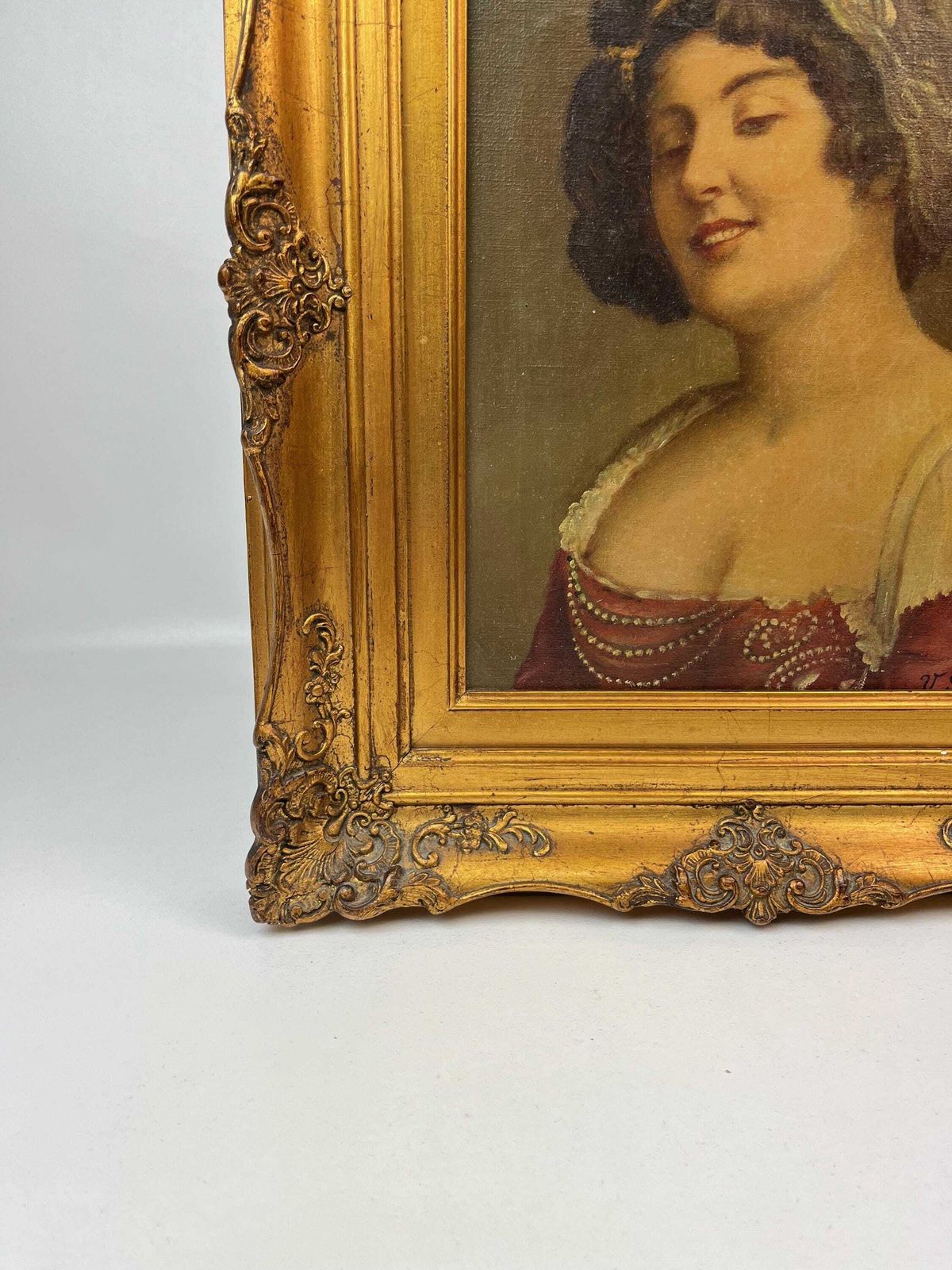 Portrait de femme Art Nouveau d'époque, huile sur toile en cadre doré ornemental, Allemagne, vers 1890 photo 914.0