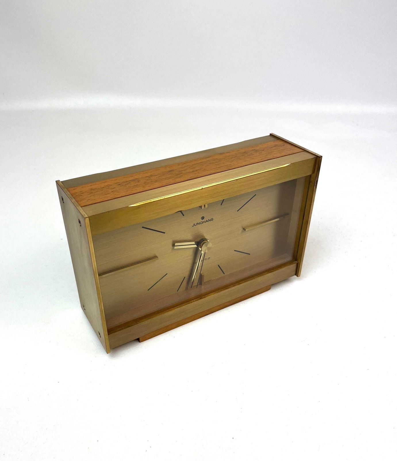 Mid-Century Messing Bureauklok van Junghans, Hollywood Regency, Duitsland, 1960 photo furniture