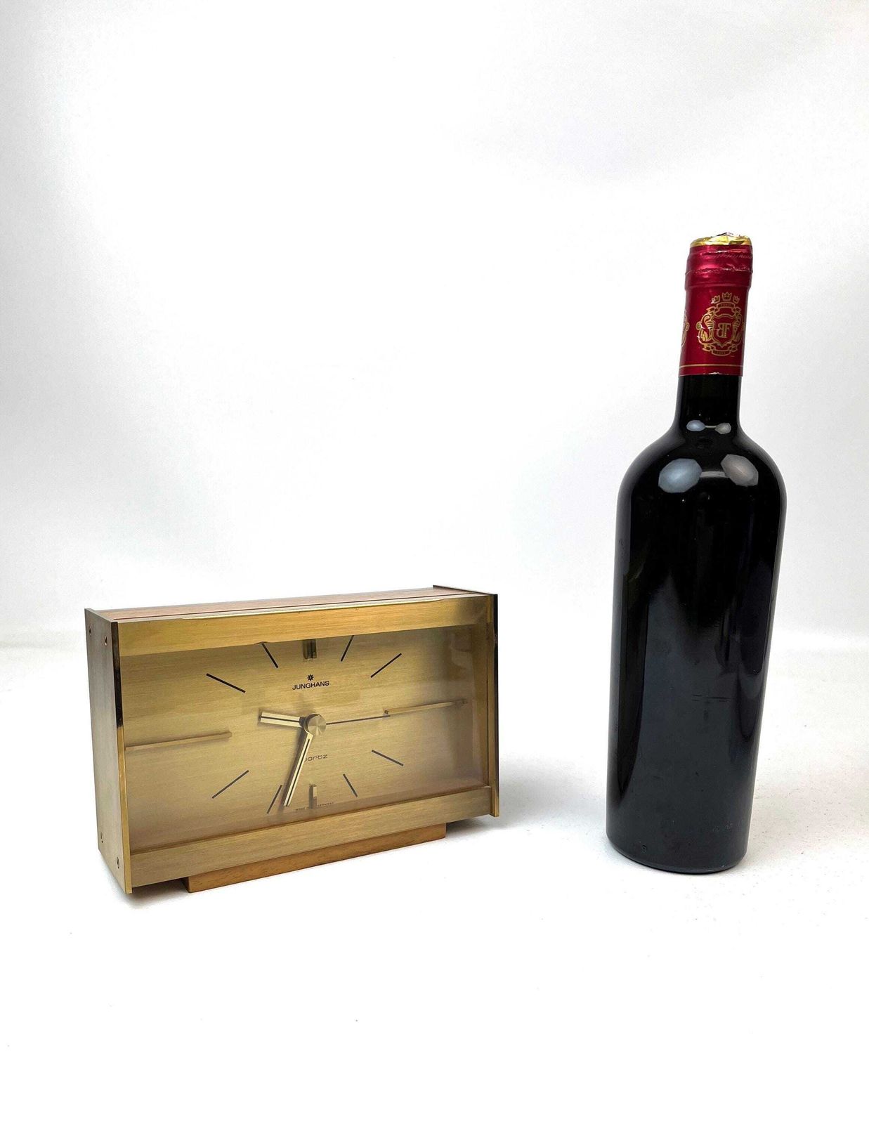 Mid-Century Messing Bureauklok van Junghans, Hollywood Regency, Duitsland, 1960 photo Woonaccessoires