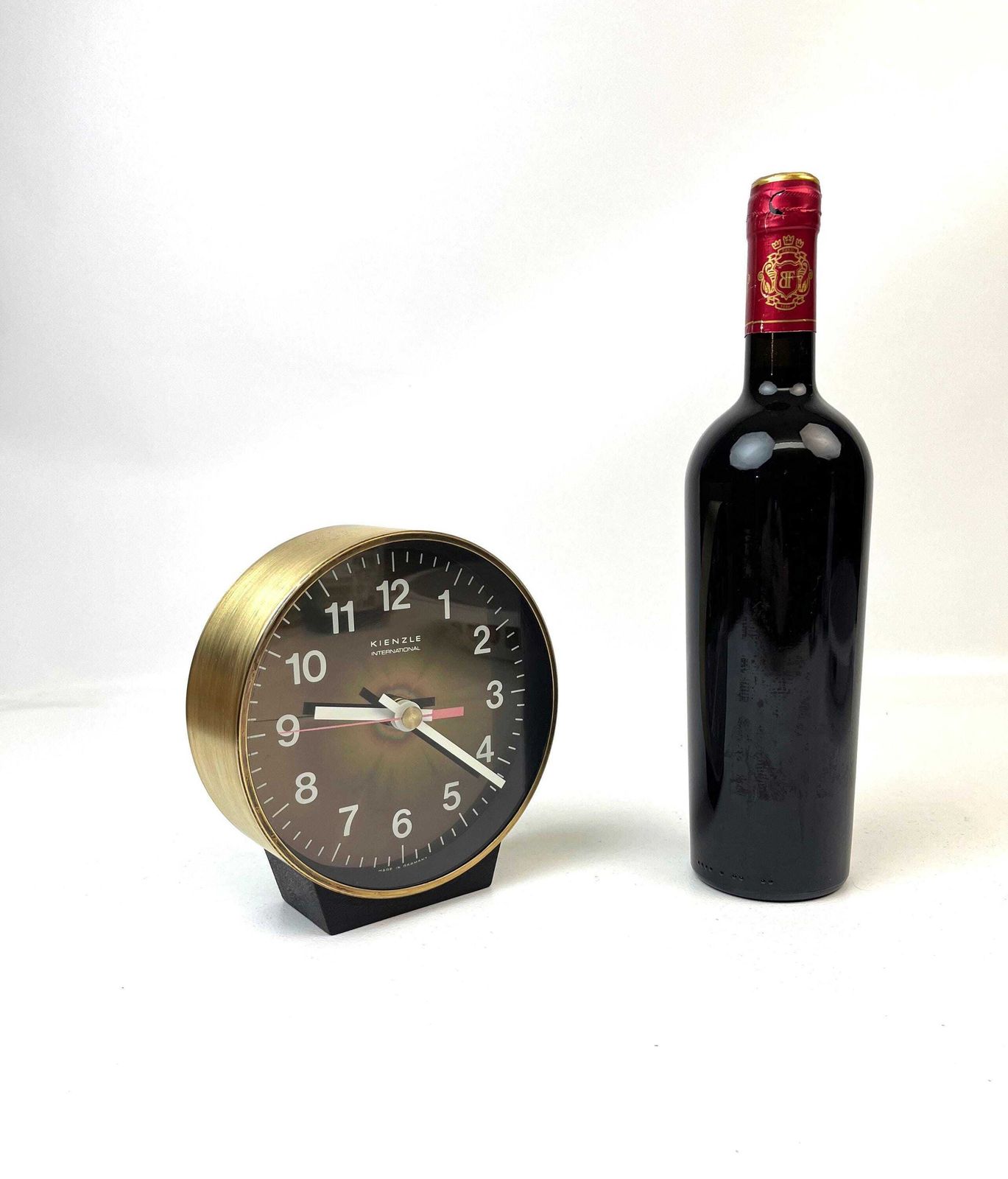 Rare Mid Century Round Brass Desk Clock By Kienzle International Germany 1960 photo 323.0