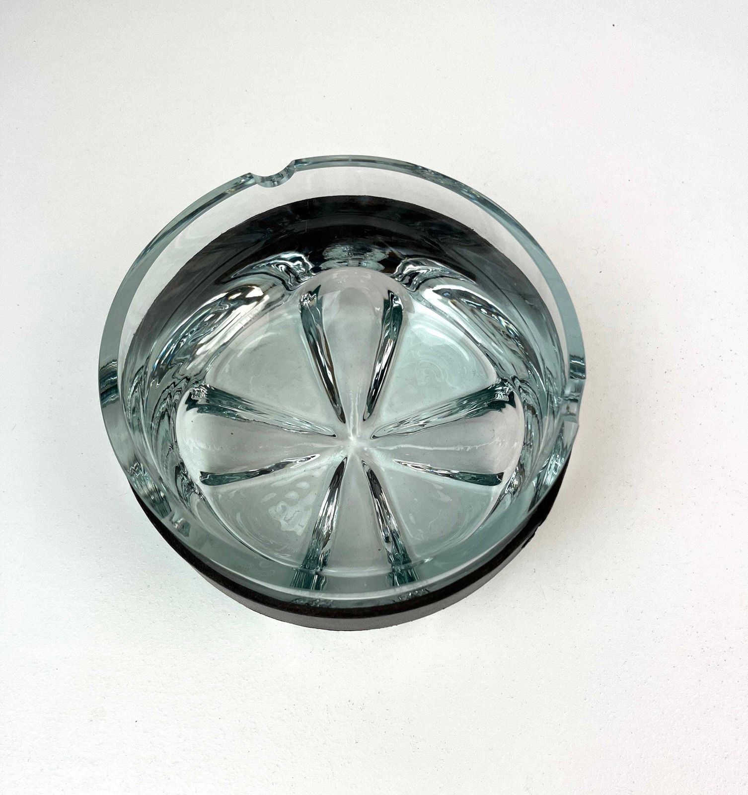Grote XL Mid-Century Design Glazen Asbak met Leren Montuur van Jacques Adnet voor Lumax photo 345.0
