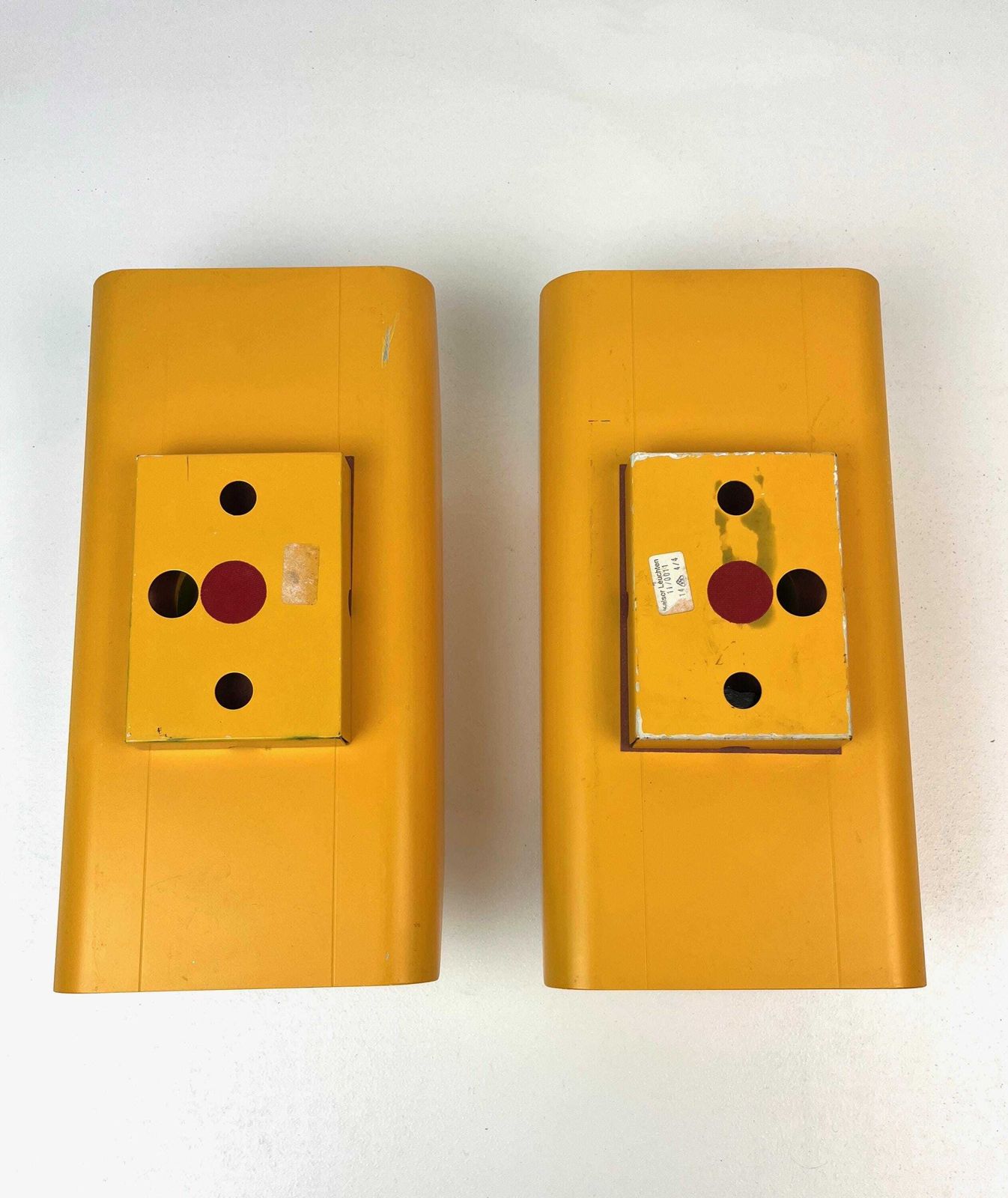 Stunning Rare Space Age Mid Century Pair Cubist Mustard Yellow Wall Lamps By Klaus Hempel For Kaiser photo vintage