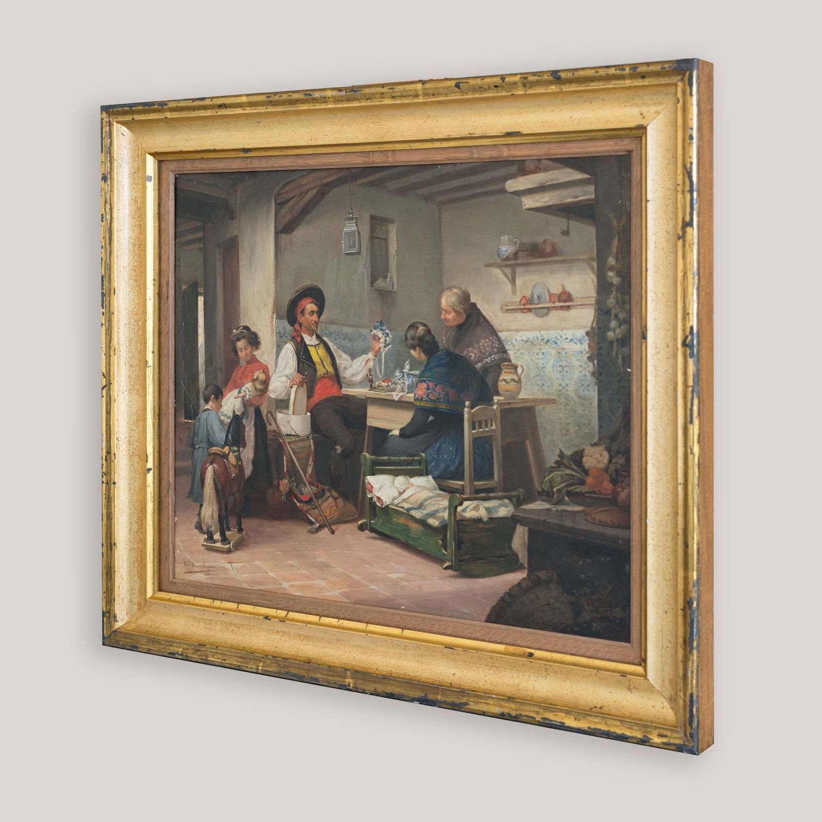 Reizende Speelgoedverkoper van Tomás García Sampedro (1860-1937), olieverf op paneel, 1899 photo for sale