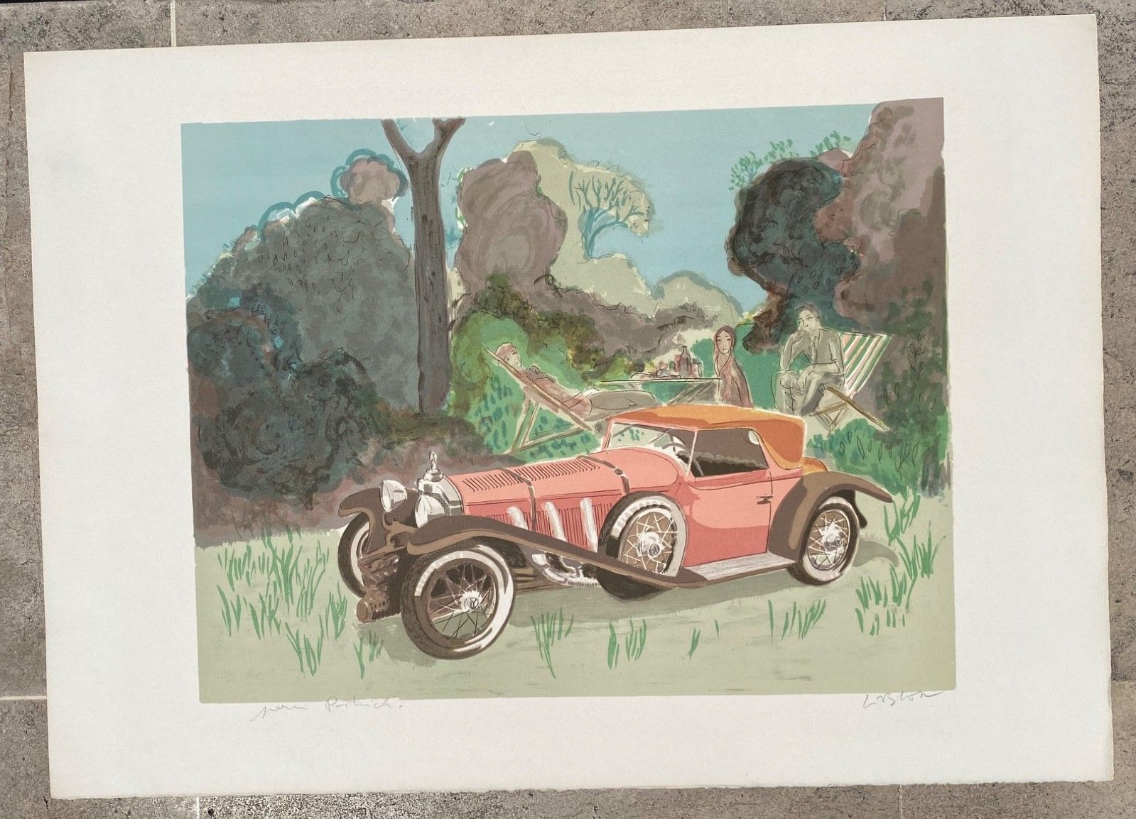 Daniel Lebier Gesigneerde Lithografie Mercedes Benz 370 Auto's Auto's
