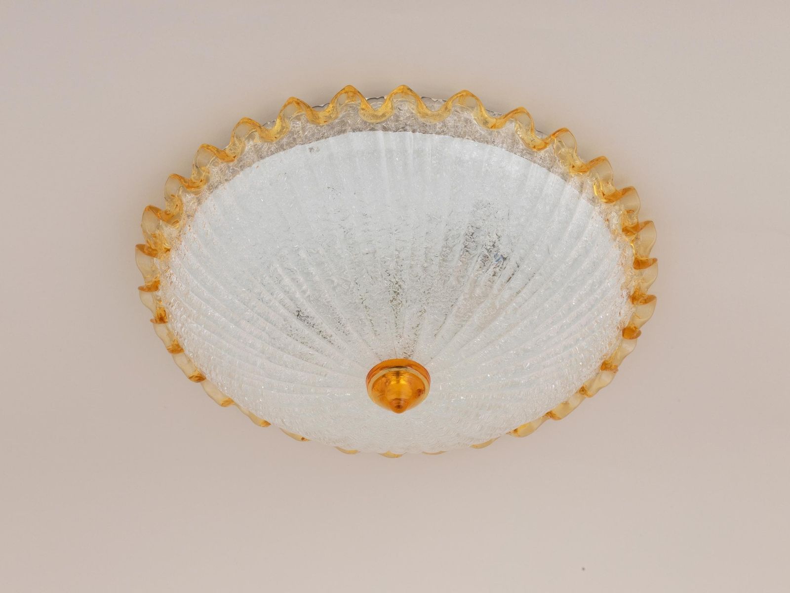 Mid Century Murano Barovier & Toso Flush Mount Glass Fixture Ceiling Light Lamp Vintage Ocher Yellow Ice Venetian Hollywood Regency Toilet photo Lighting