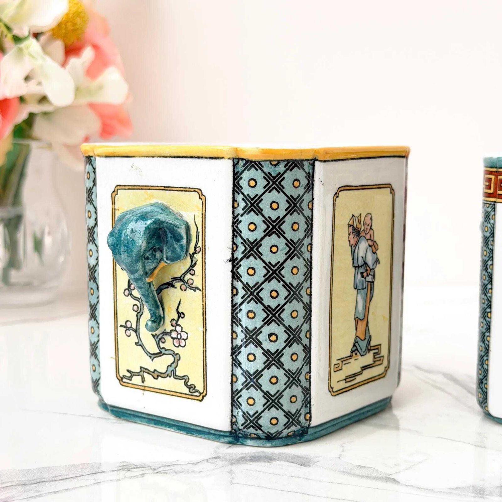 Antieke Sarreguemines Majolica Cachepots 3d Olifant Japonisme 1880s photo 161.0