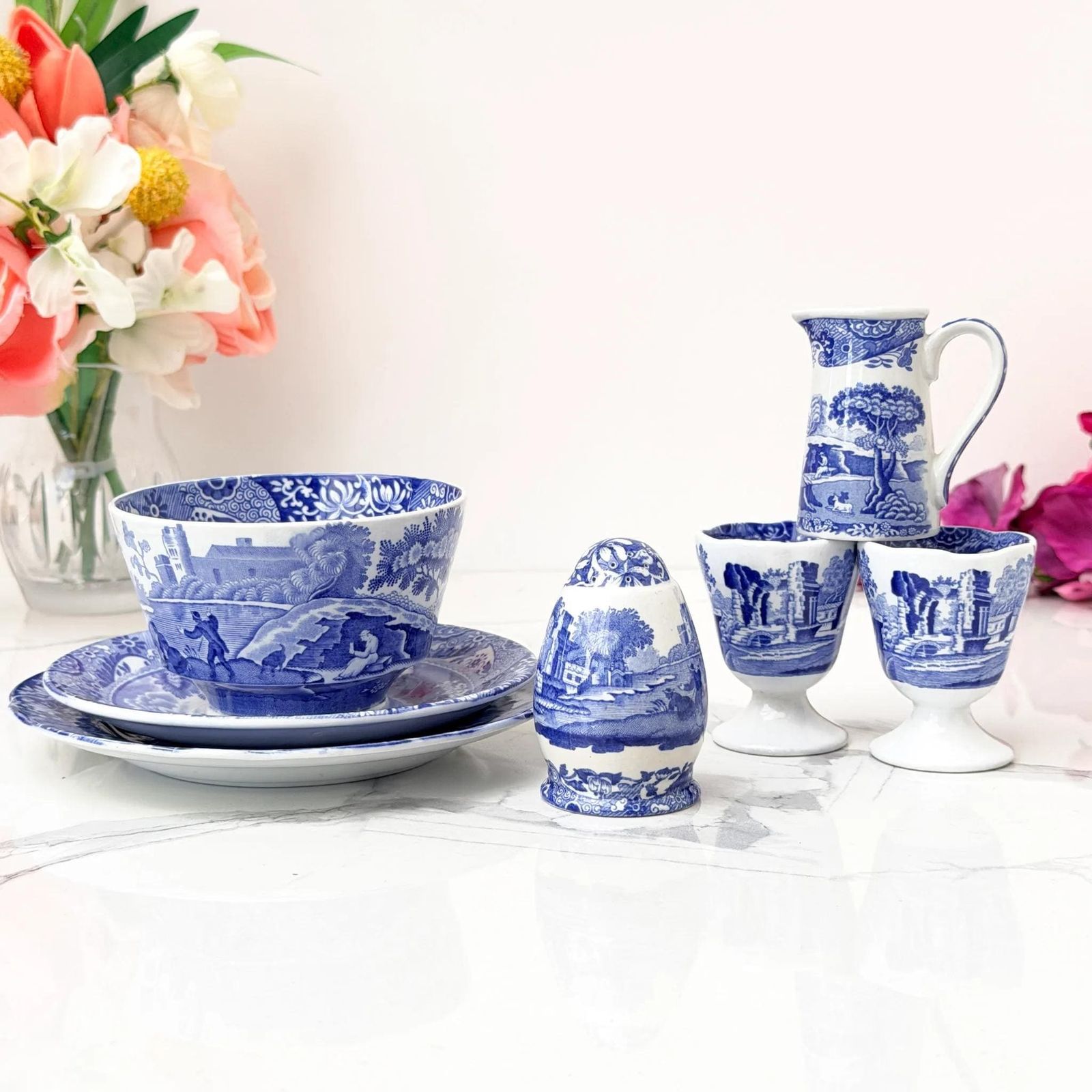 Copeland Spode Blue Italian 7 Piece Set Transferware 1891 1999