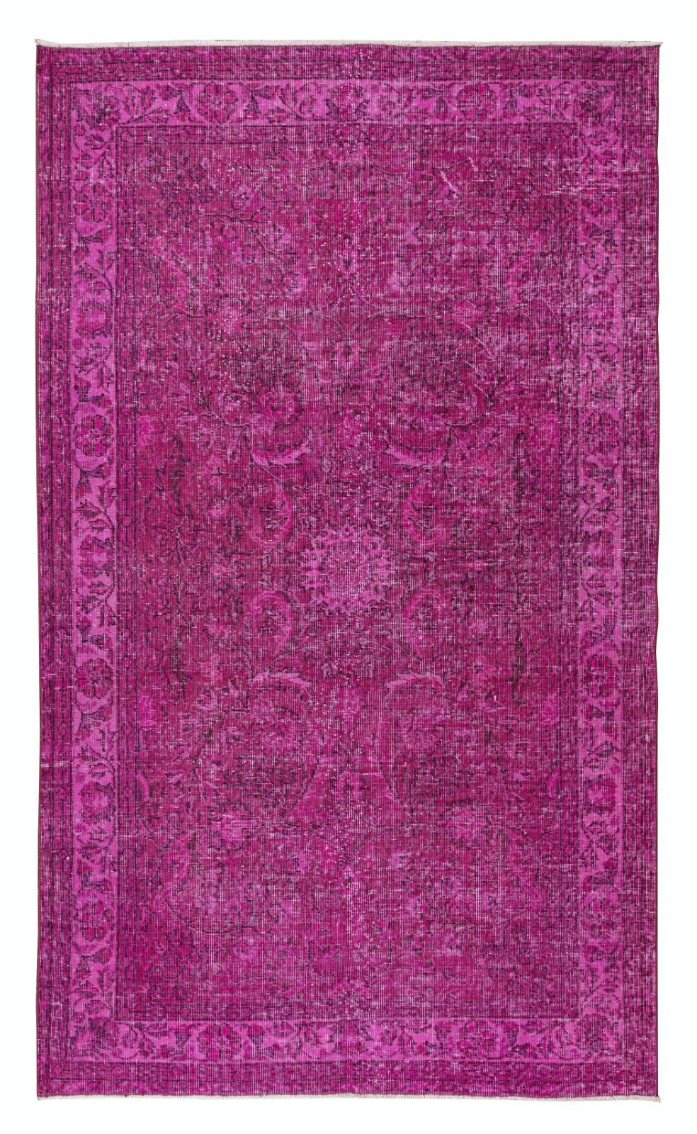 5.3x8.6 Ft Handmade Midcentury Turkish Rug In Fuchsia Pink For Modern Interiors Tek0483