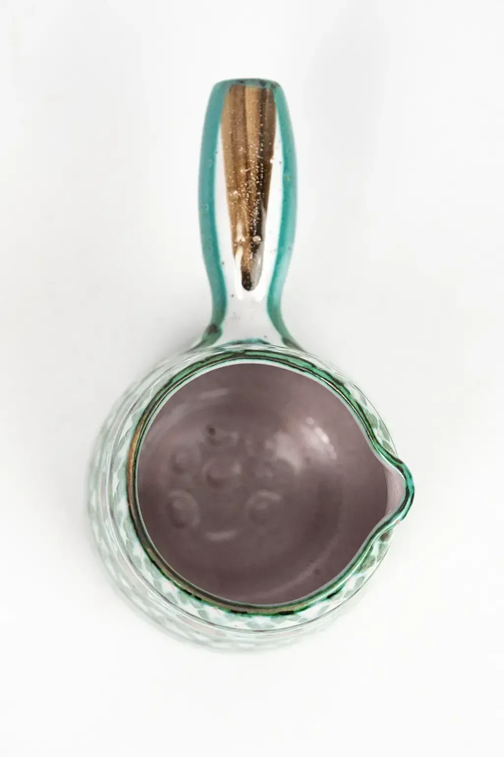 Aiguière en céramique Robert Picault - Vallauris, décor géométrique vert et brun, années 1950-1960 photo vintage