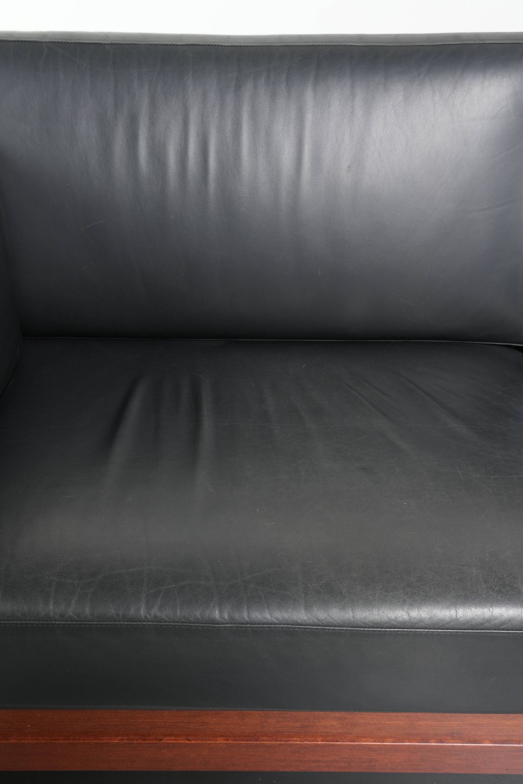 Very Beautiful 3 Seater Black Cowhide Sofa In Timeless Art Deco Design. photo vinterior