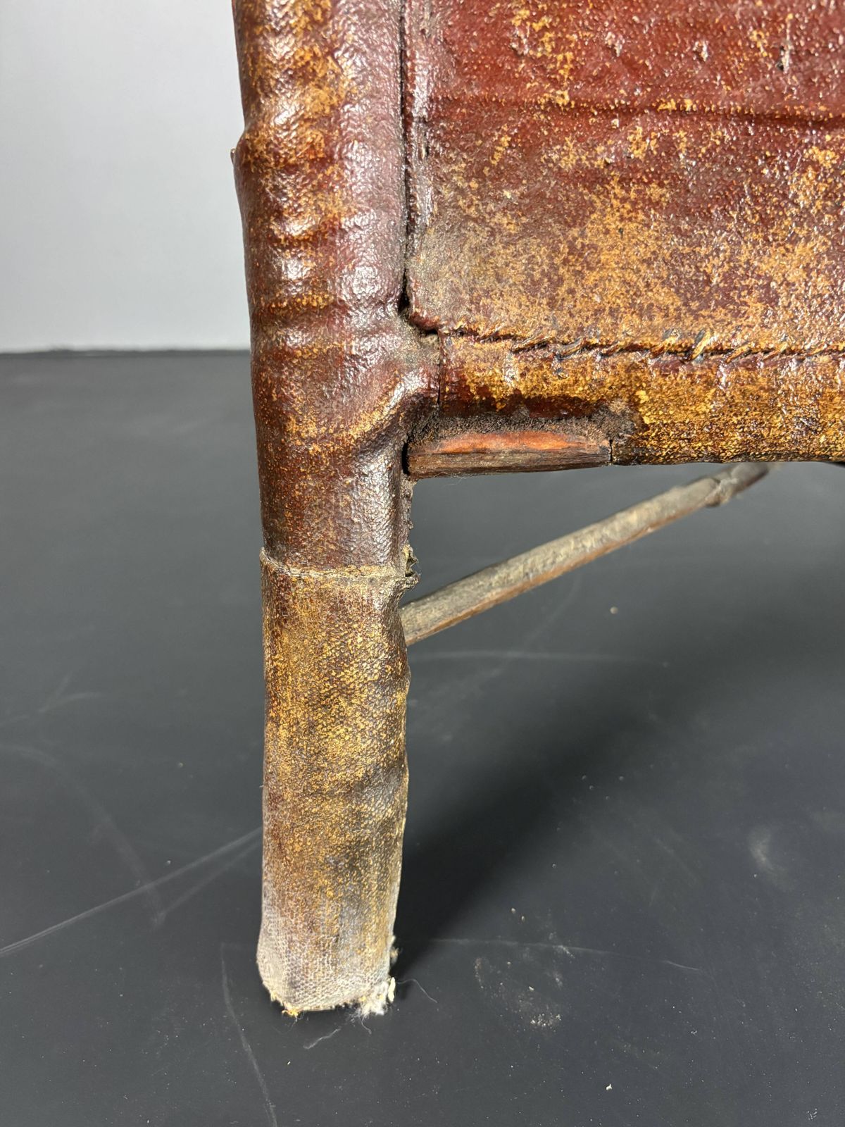 photo furniture Wabi Sabi Colonial Art Deco Rattan Faux Leather Oil Cloth Armchair, 1920s