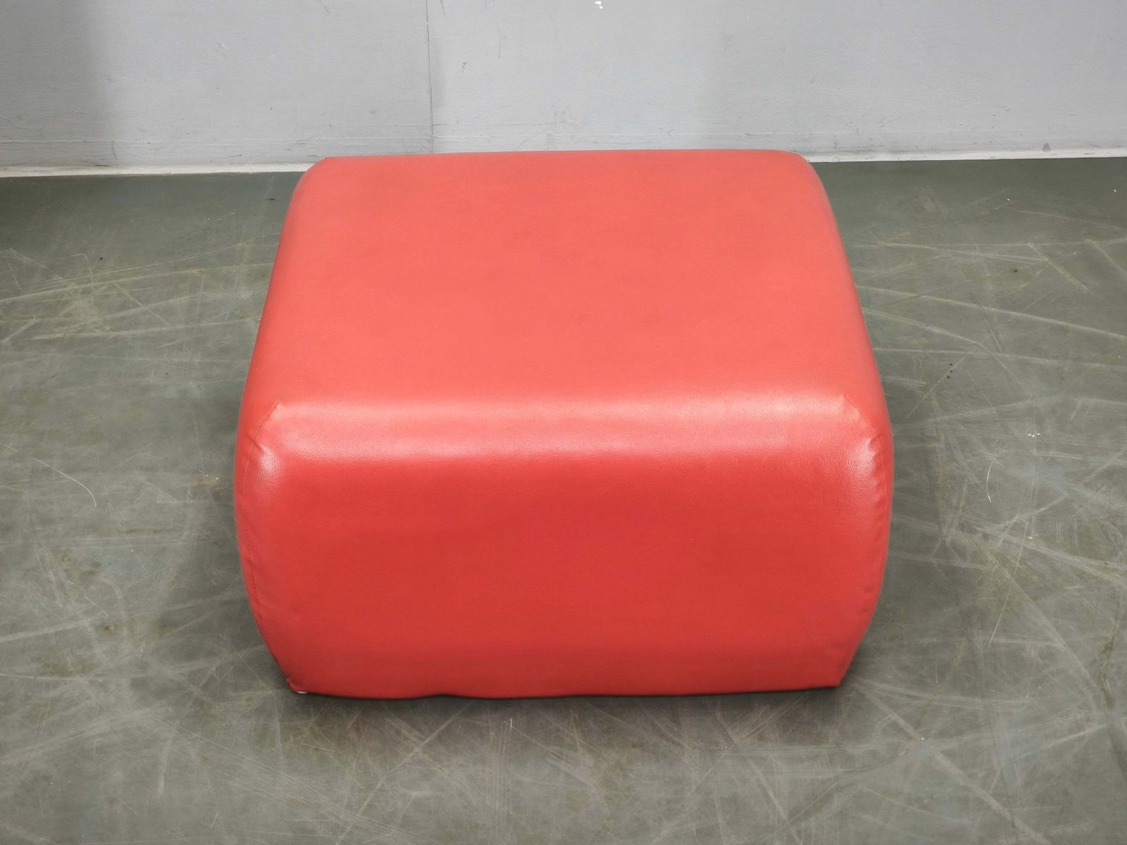 1980s Italian Postmodern Red Faux Leather Pouf Ottoman photo vinterior