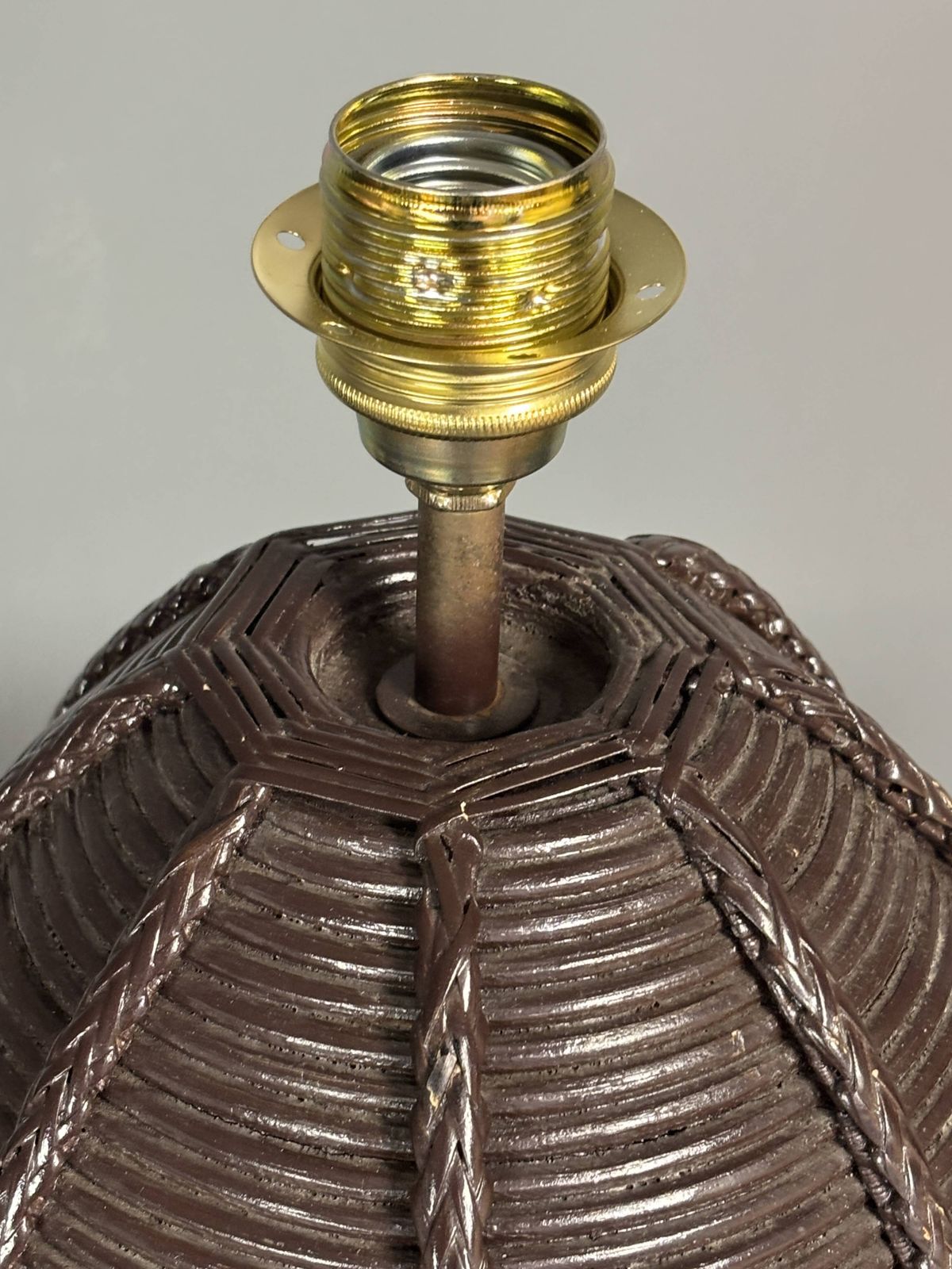 Luminaires Grande lampe de table en rotin bambou pencil reed avec abat-jour champignon, années 1970 photo