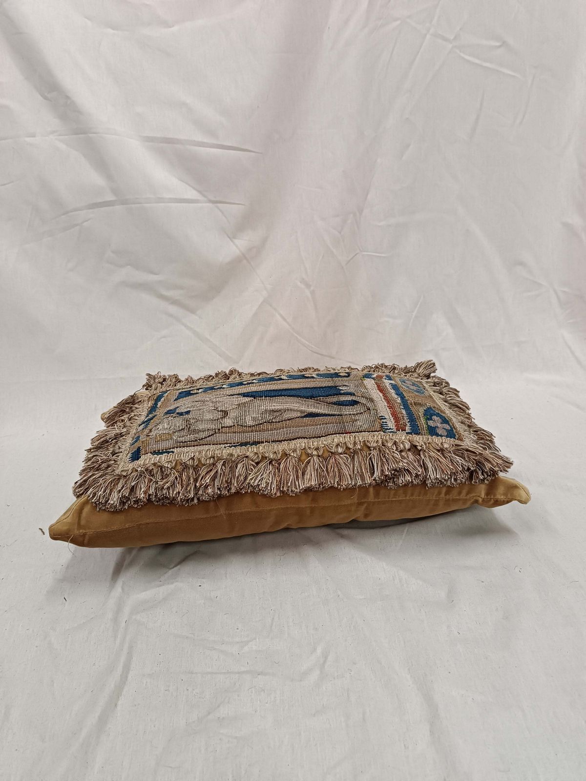 Rare 17th Century French Aubusson Tapestry Cushion With Figural Design & Tassels photo 1265.0