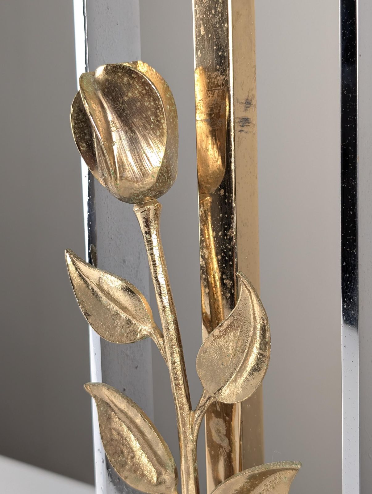 Maison Charles Chrome And Gilt Bronze Rose Table Lamp, France, 1970s photo Lighting