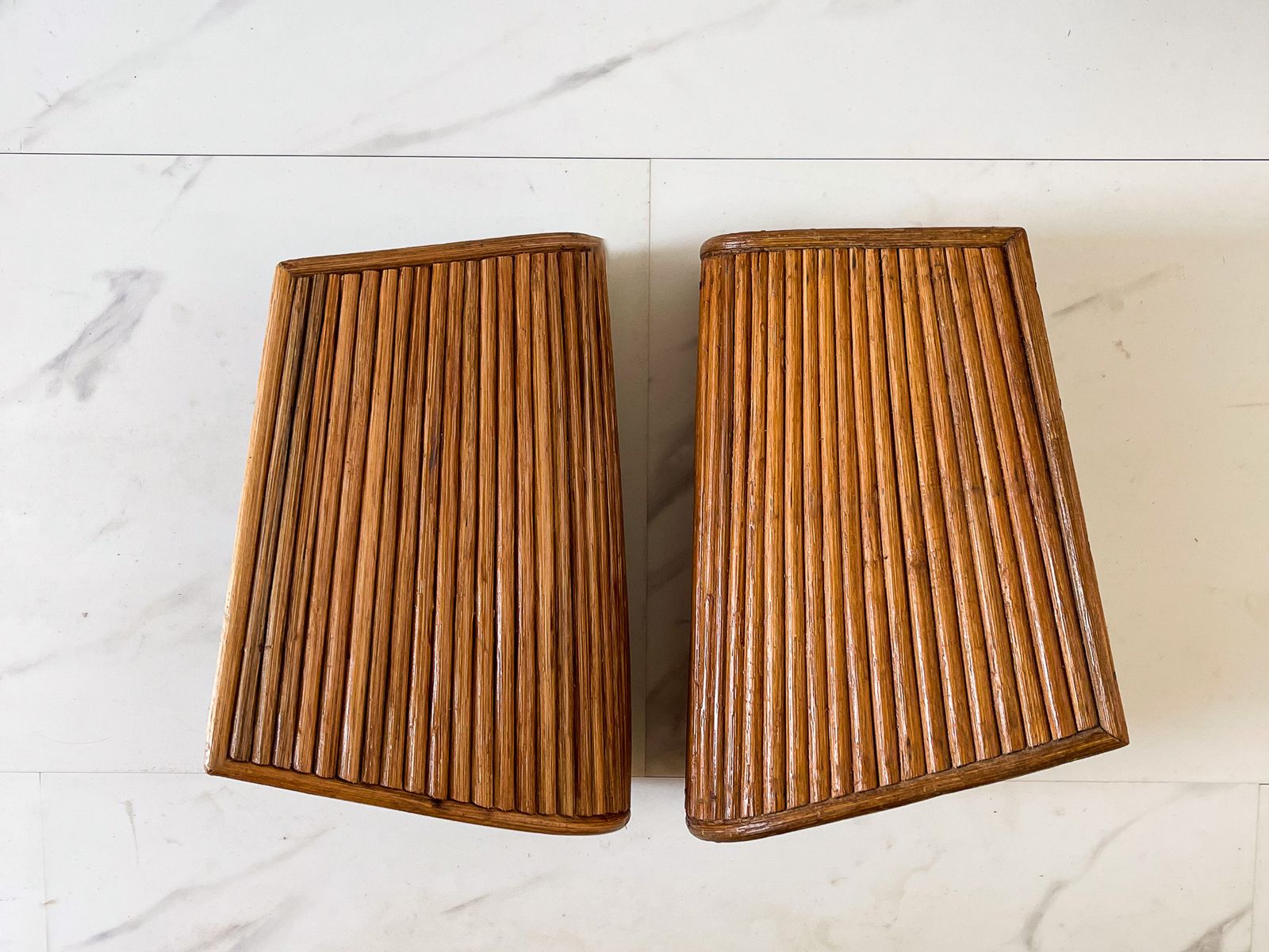 A Pair Of Pencil Reed Rattan Wall Sconce Lamp, Mid Century Modern photo 385.0