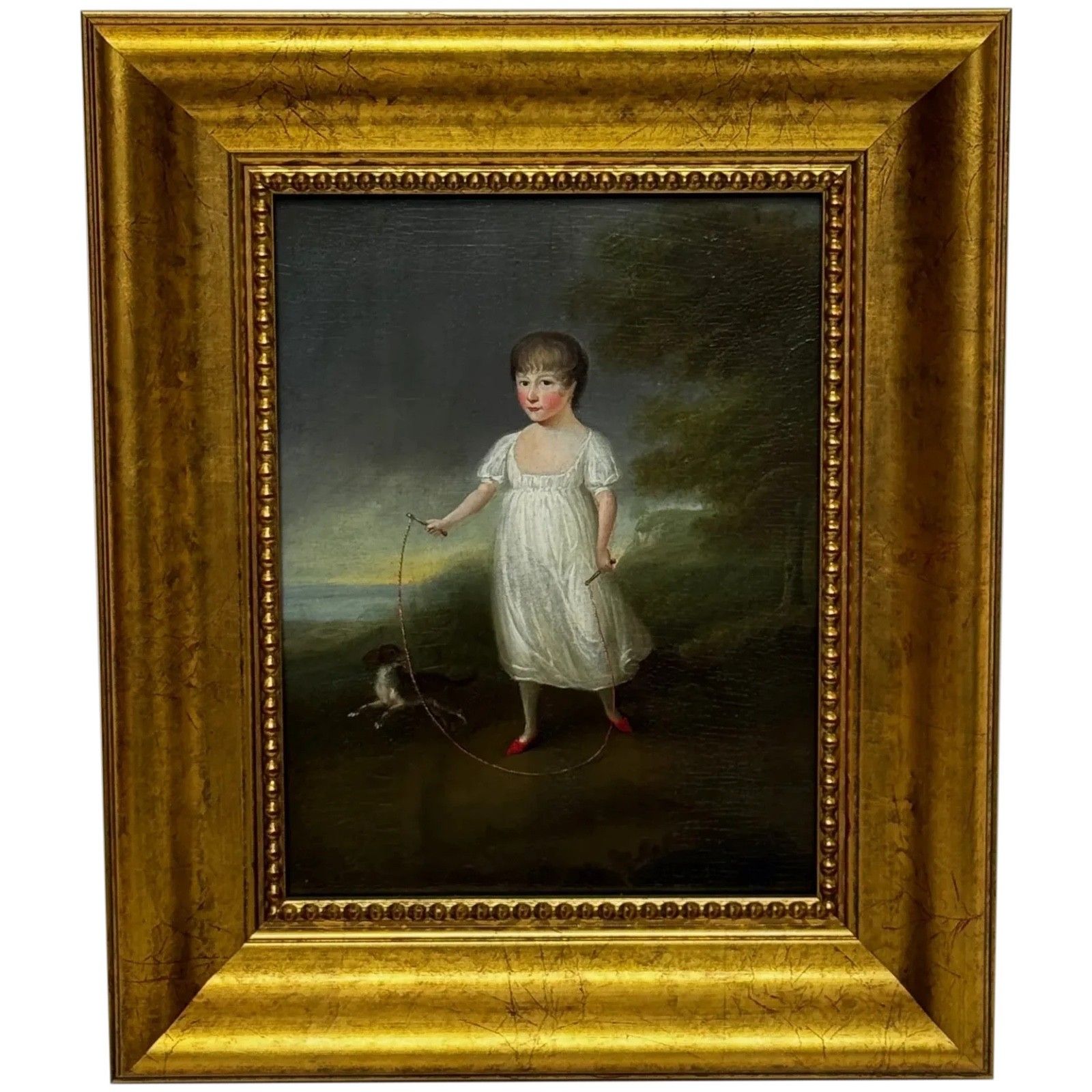 Olieverfportret uit het begin van de 19e eeuw, Louisa Cooke met Mr Quiz, in de stijl van George Romney, ca. 1802