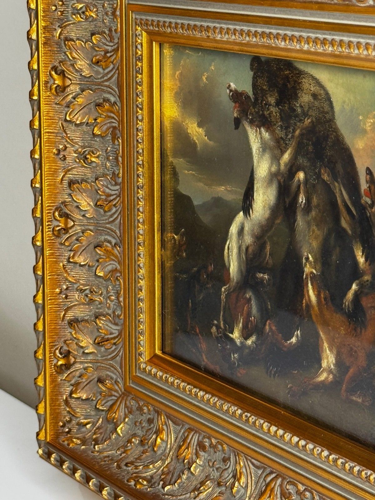 19th Century Oil Painting Bear And Hounds Fighting In Manner Of Richard Ansdell photo 4950.0