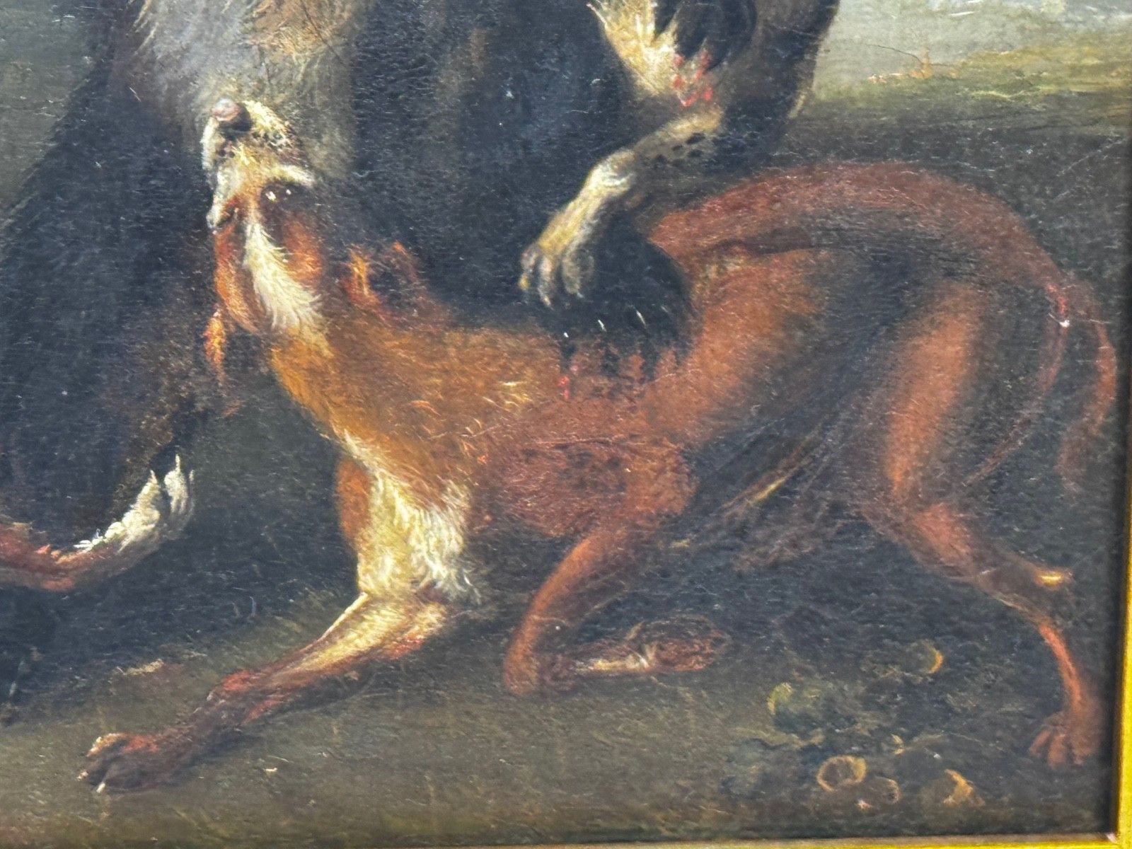 photo furniture 19th Century Oil Painting Bear And Hounds Fighting In Manner Of Richard Ansdell