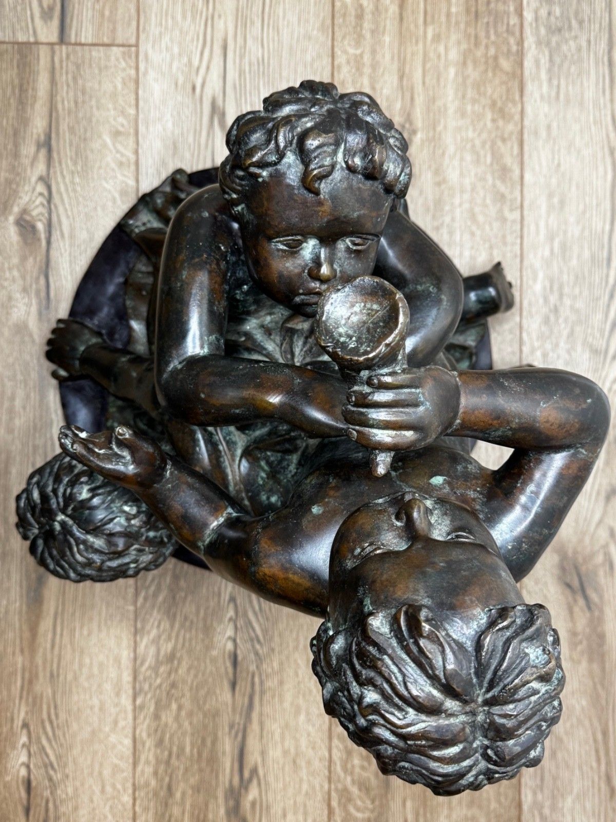 Art Bronze Group Call Of The Triton Conch Sea Putti  In The Manner Of Claude Michel photo