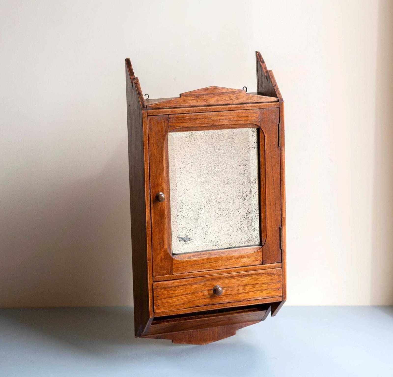 Armoire murale d'époque, miroir tacheté - chêne rustique, cabinet de toilette et de salle de bains
