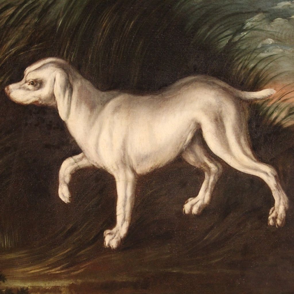 Antique French Painting From 18th Century Landscape With Dog photo furniture