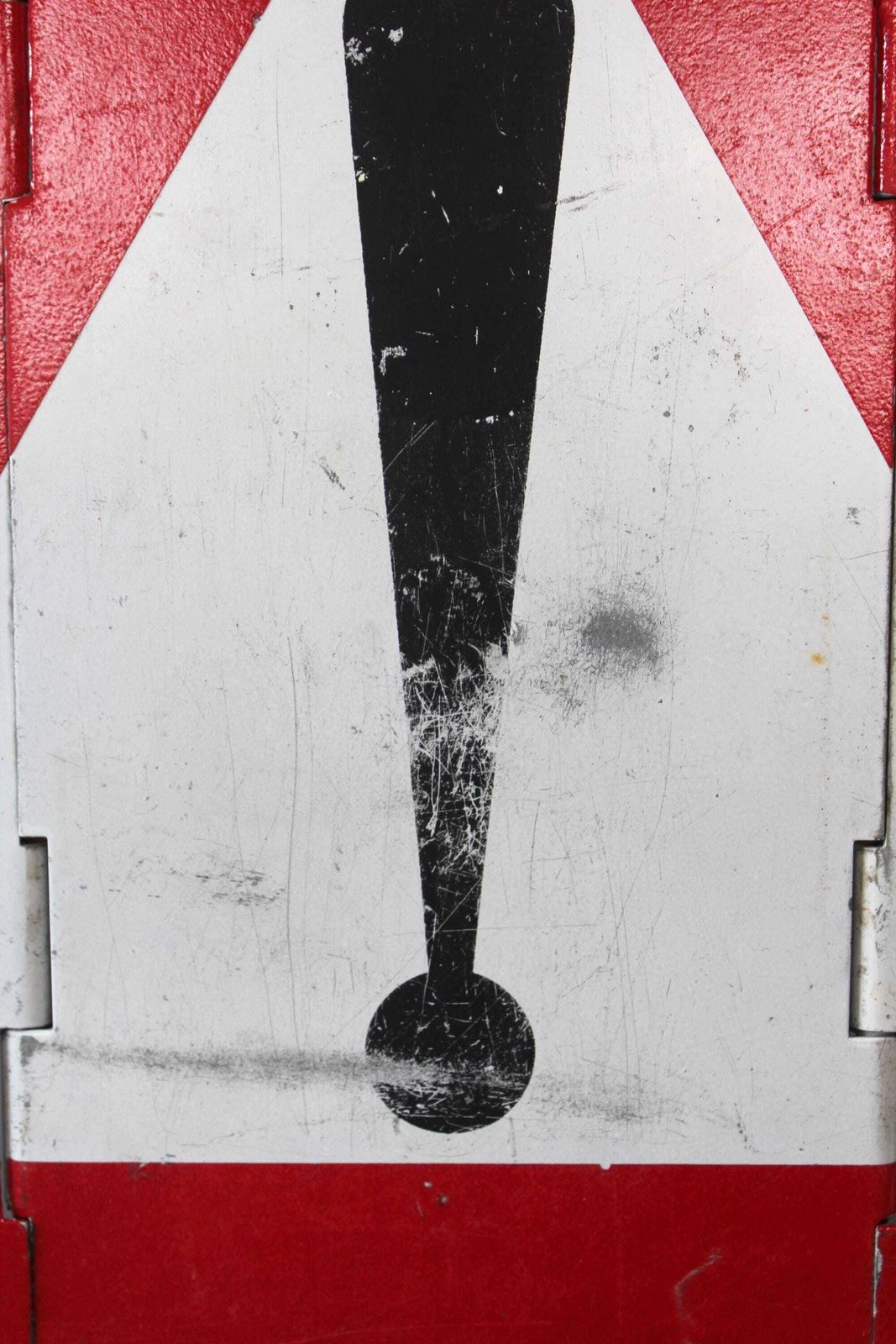 Home Decor Large Vintage European Steel Folding A51 Triangle Road Warning Sign, Three Foldable Section, Red And White, Belgium Rog, Danger Hazard photo