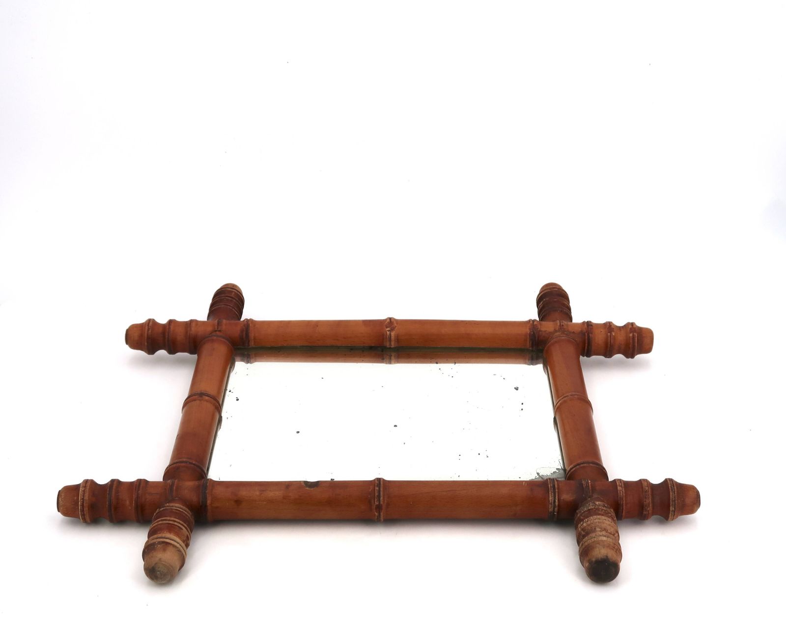 Small Wall Mirror In Turned Wood, Faux Bamboo Style, 1930s. photo Home Decor