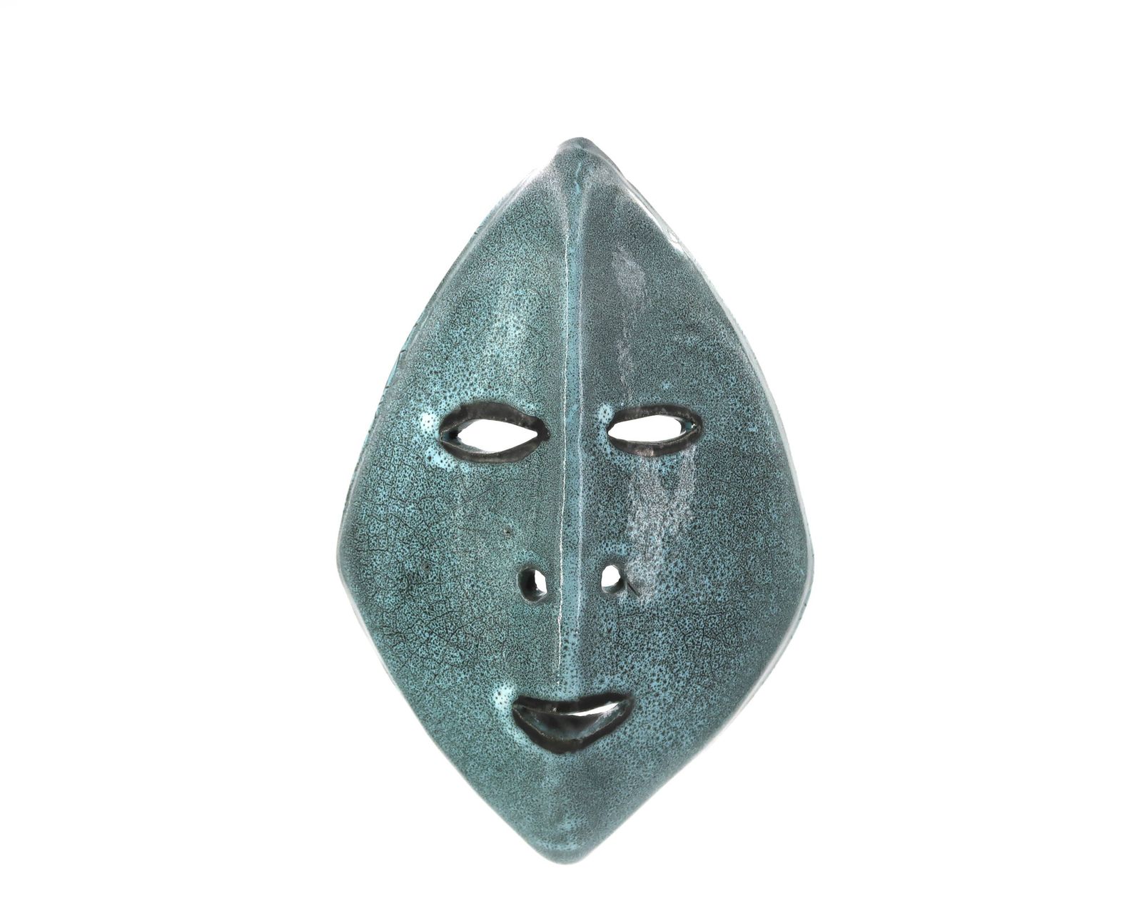 photo for sale Masque en céramique turquoise Accolay, années 1960.