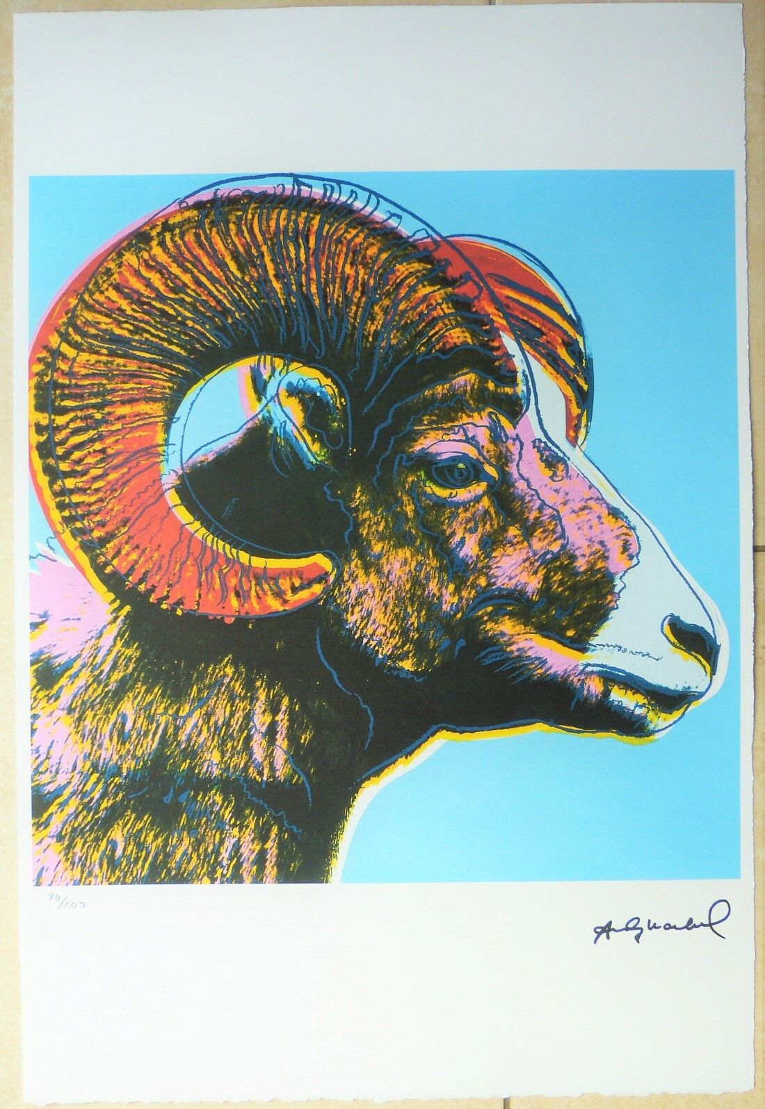 Andy Warhol "Big Horn Ram" Gesigneerde, Gelimiteerde Kleurenoffsetlithografie