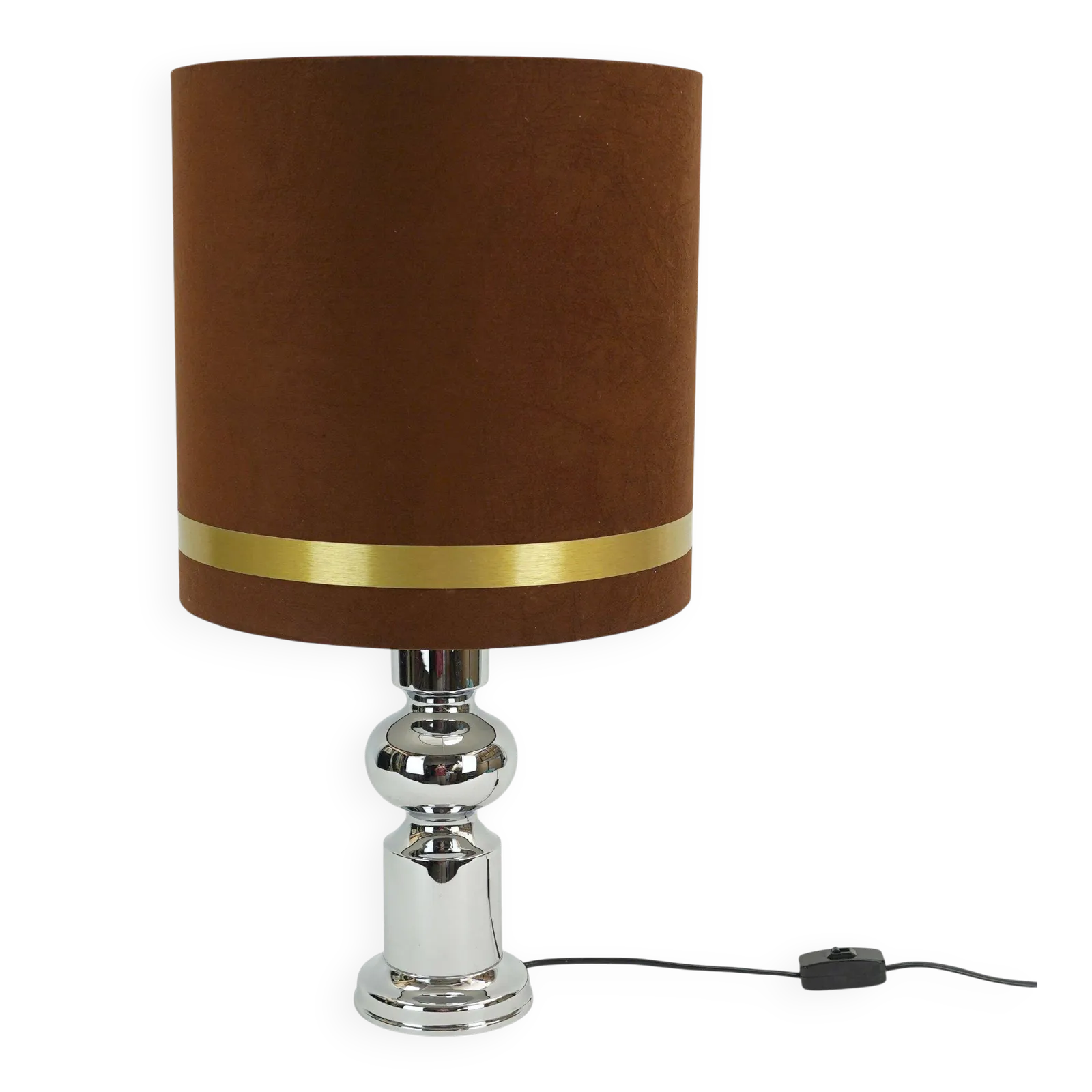 Lampe de table Aro Leuchten, base en chrome, abat-jour en velours brun, années 1970