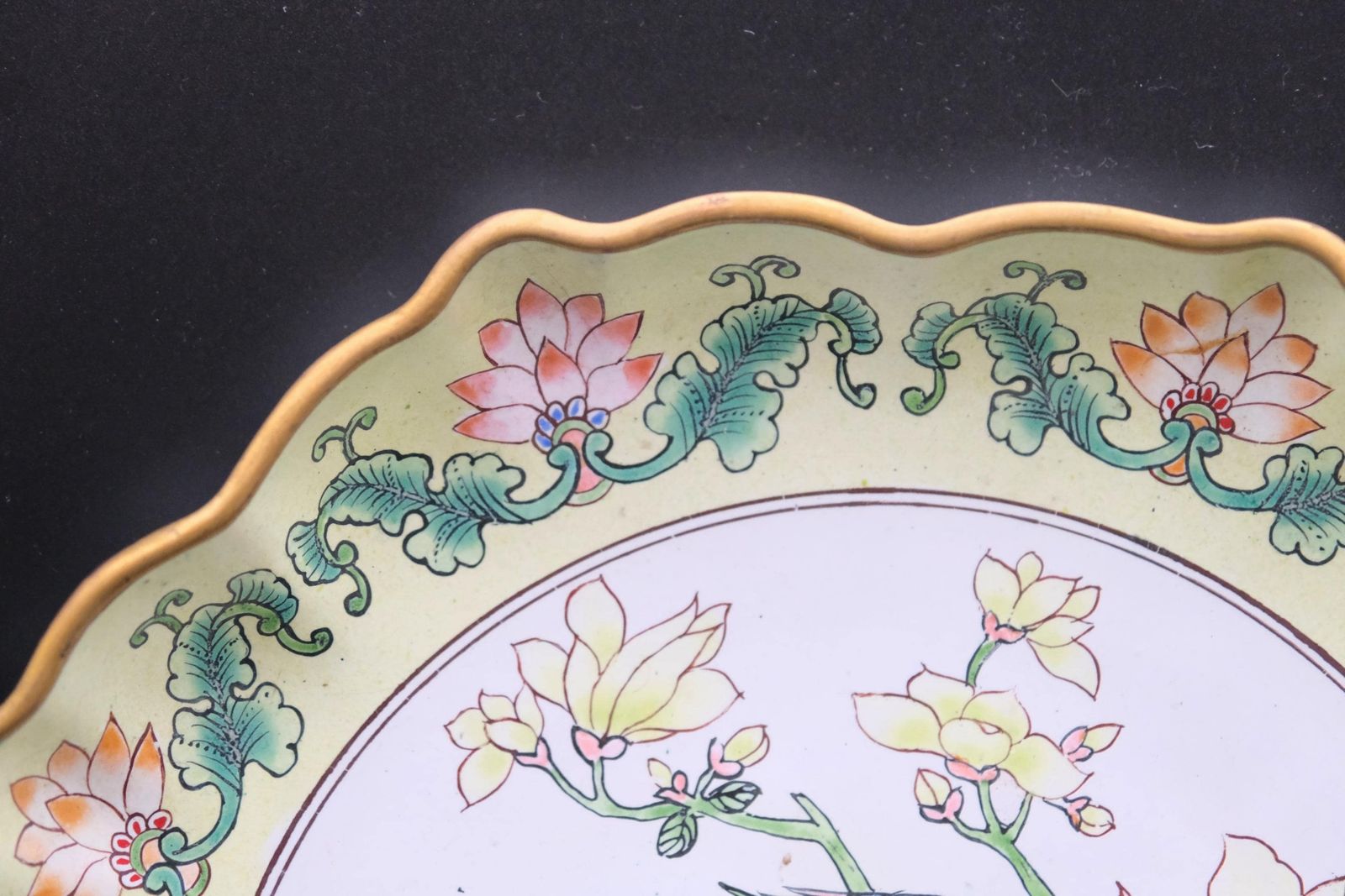 photo furniture Pair Chinese Painted Enamel Plates (Hua Falang) | Qing Dynasty Style 19thc/20th | Bird & Peony Copper Plates