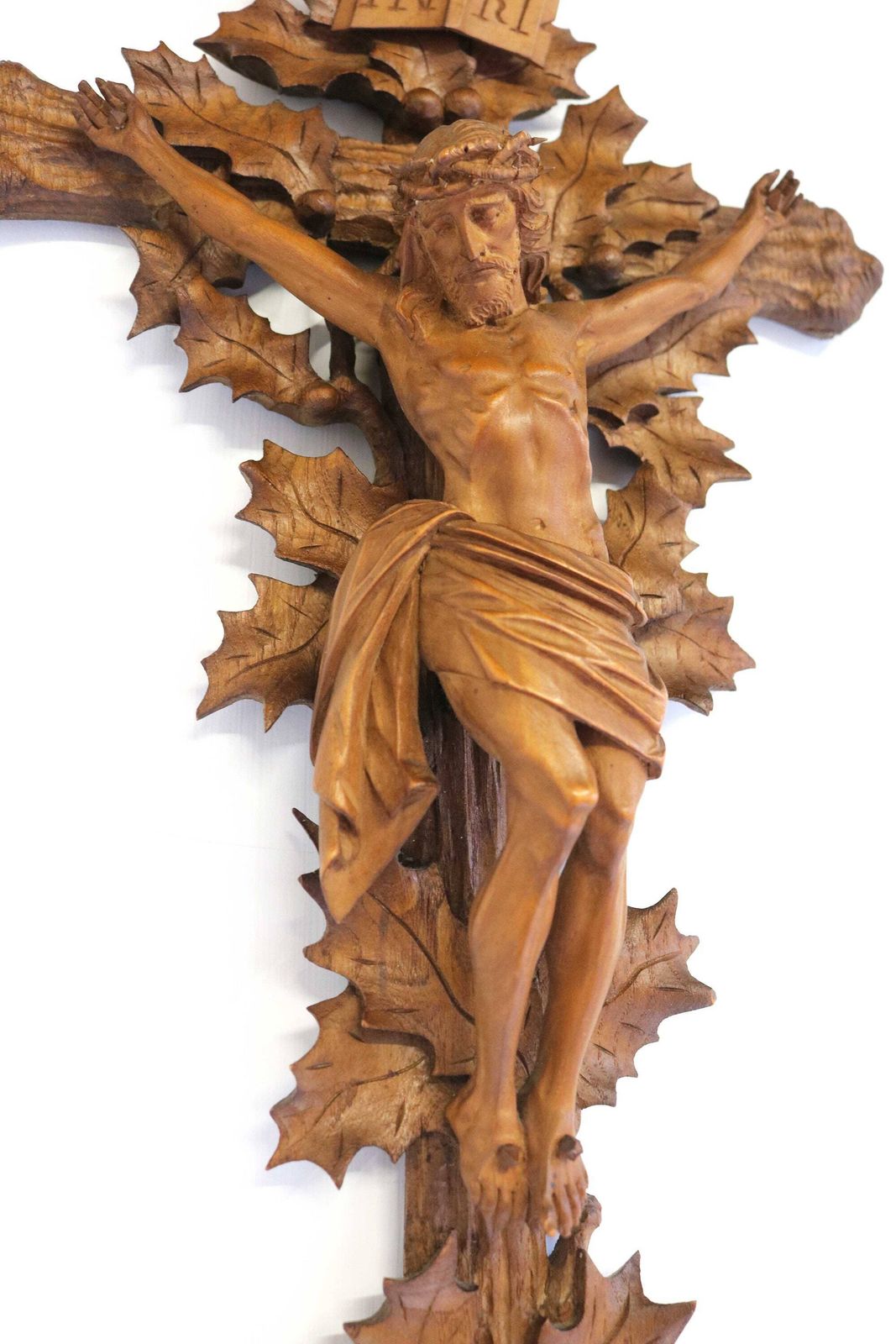Antique Hand Carved Wooden Black Forest Crucifix With Corpus Of Christ Sculpture Quality Craftsmanship Wood Carved Religious Church 1900s photo Art