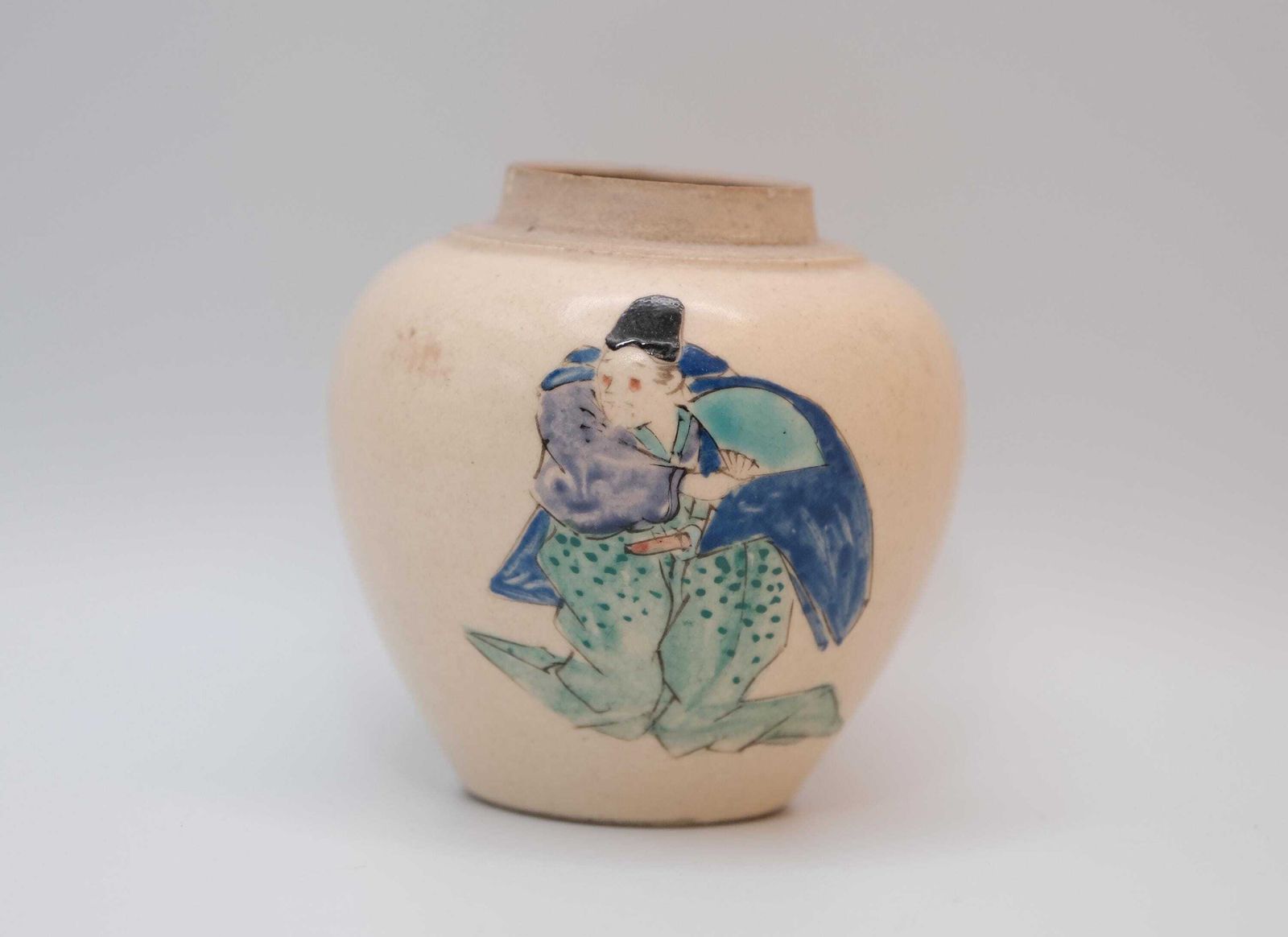 Antiek Japans Satsuma-stijl gemberpotje | Handgeschilderd aardewerk met craquelé glazuur | Meiji Taisho periode Aziatische kunst